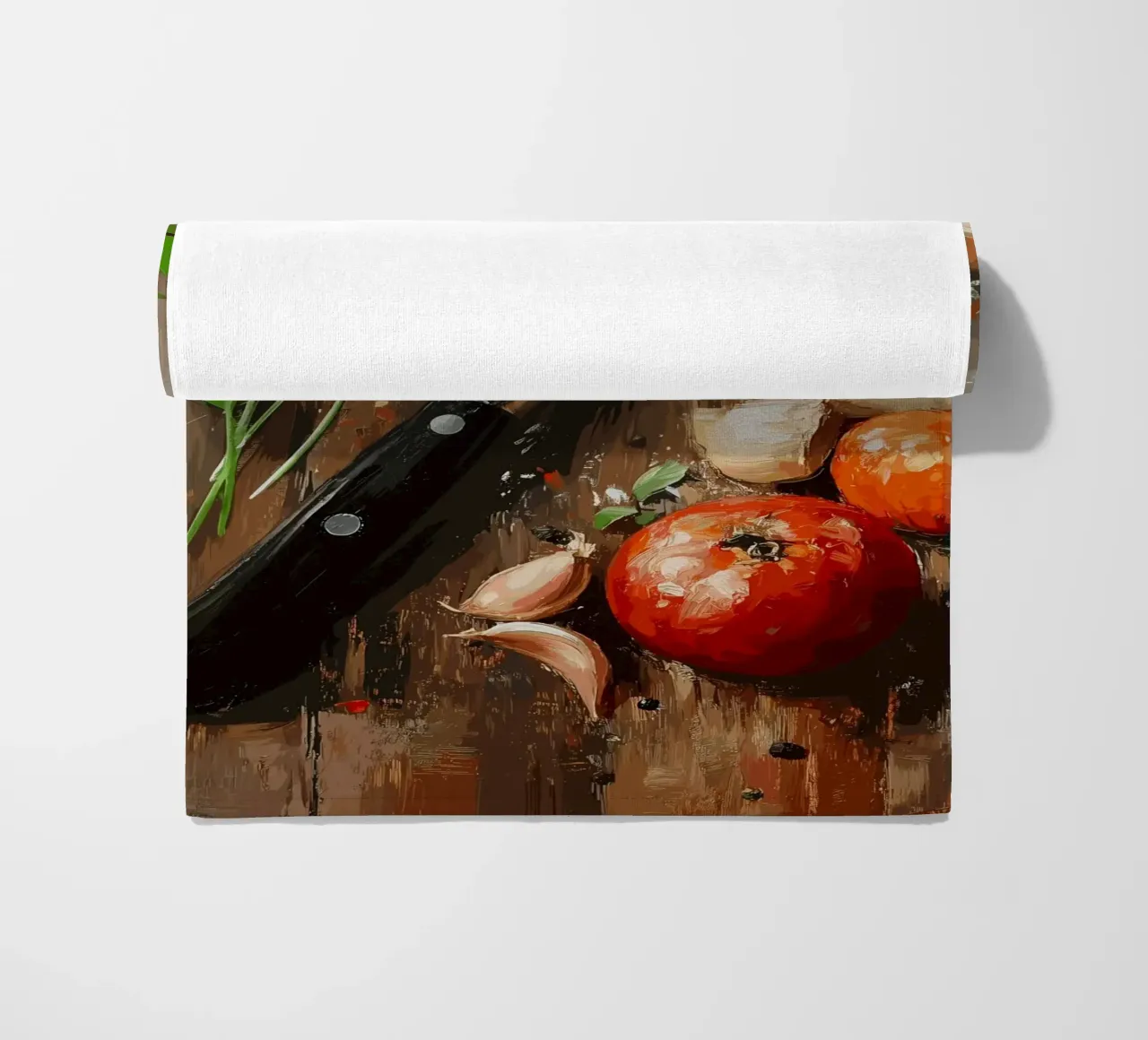 Natura morta in cucina con erbe e coltello telo mare da pixelbull - medieval art and more