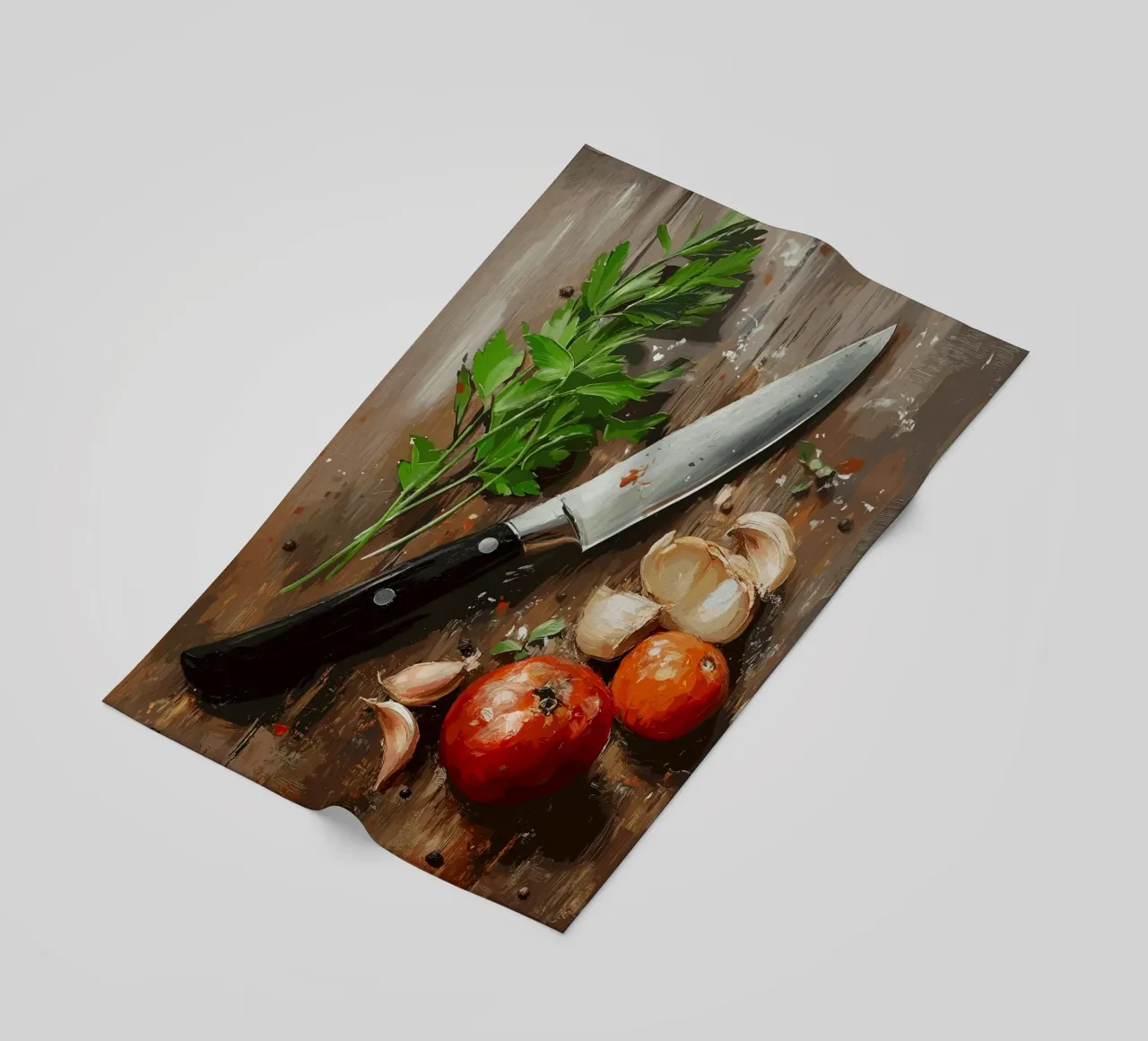 Natura morta in cucina con erbe e coltello telo mare da pixelbull - medieval art and more