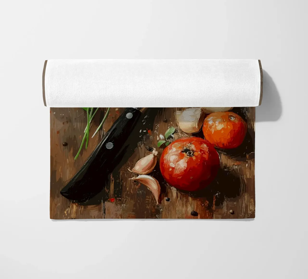 Natura morta in cucina con erbe e coltello telo mare da pixelbull - medieval art and more