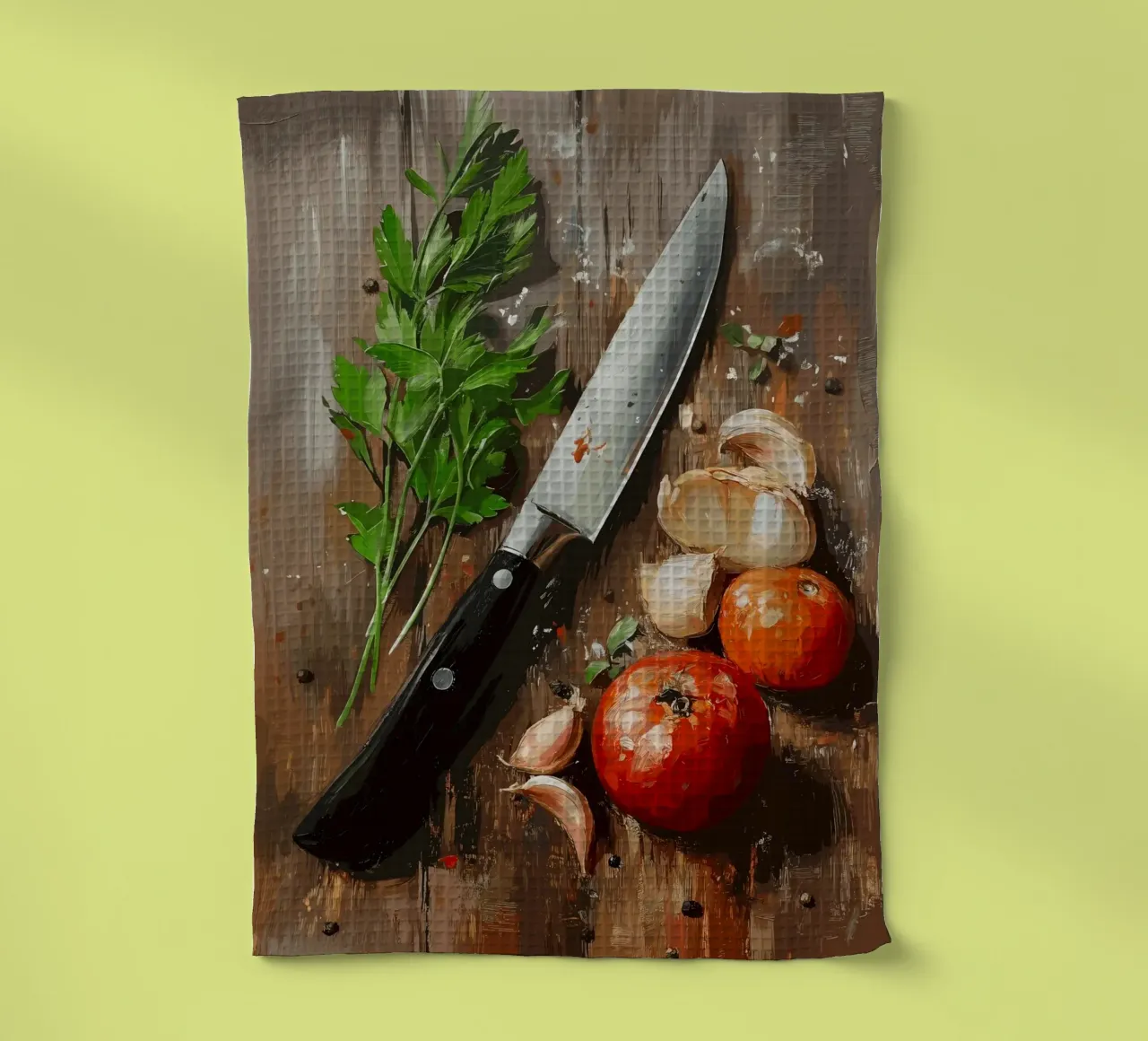 Natura morta in cucina con erbe e coltello canovaccio da cucina da pixelbull - medieval art and more