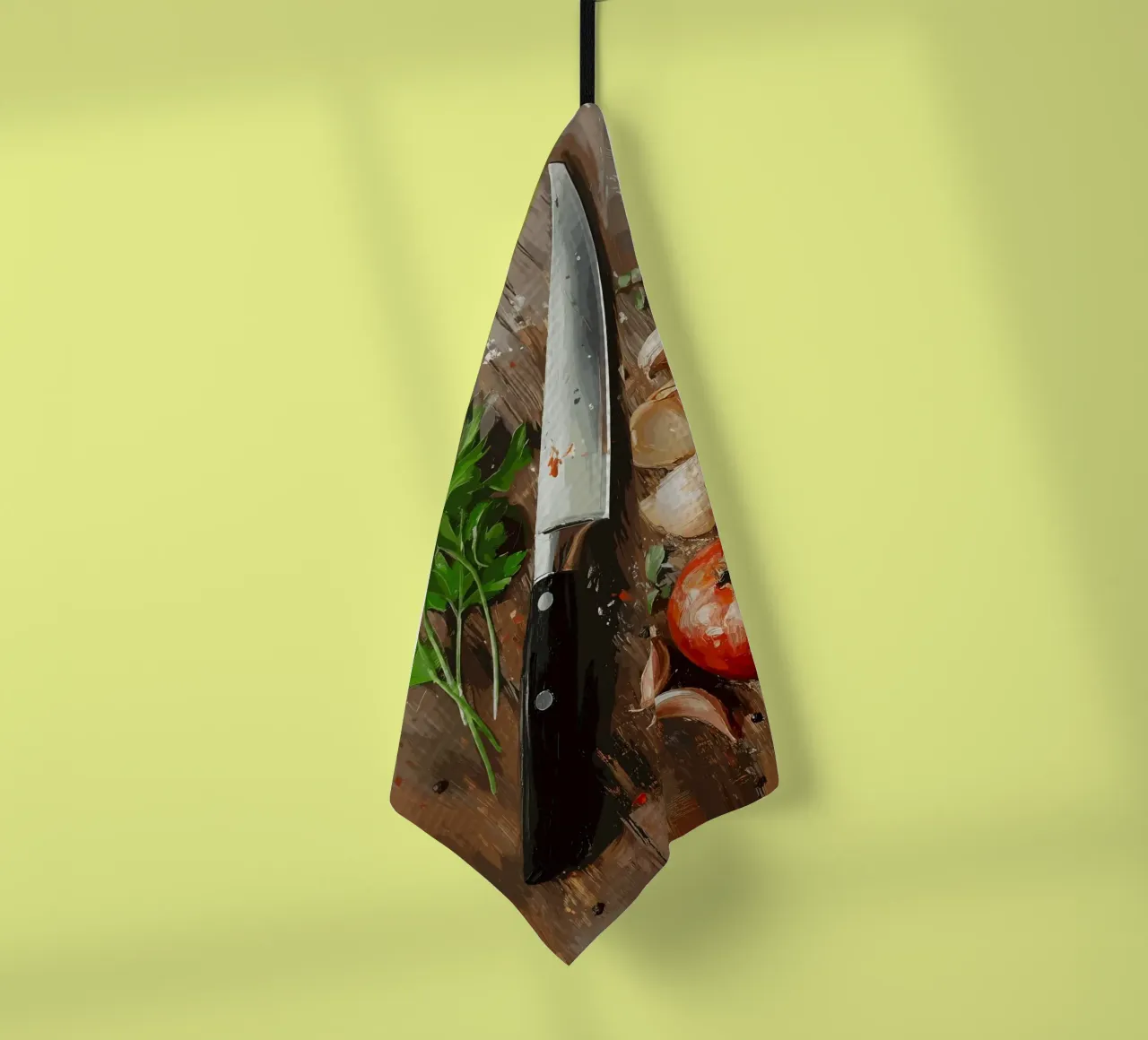 Natura morta in cucina con erbe e coltello canovaccio da cucina da pixelbull - medieval art and more