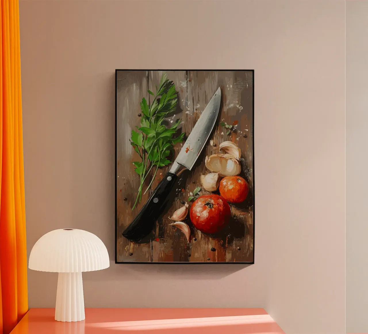 Natura morta in cucina con erbe e coltello plexiglass da pixelbull - medieval art and more