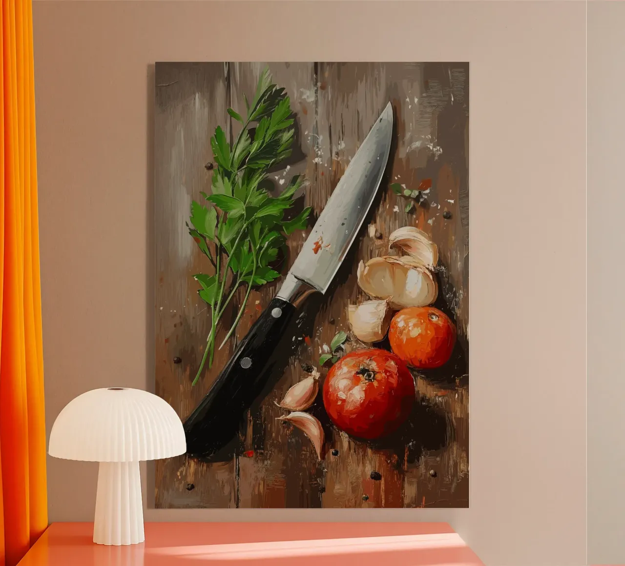 Natura morta in cucina con erbe e coltello plexiglass da pixelbull - medieval art and more