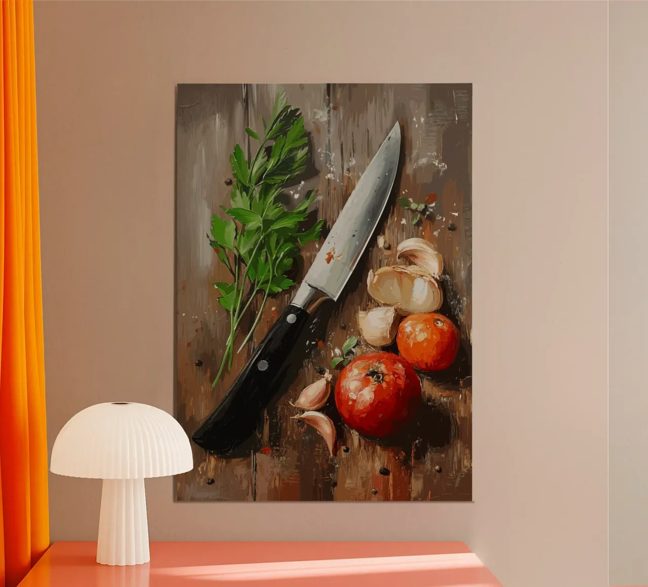 Natura morta in cucina con erbe e coltello carta hahnemühle da pixelbull - medieval art and more