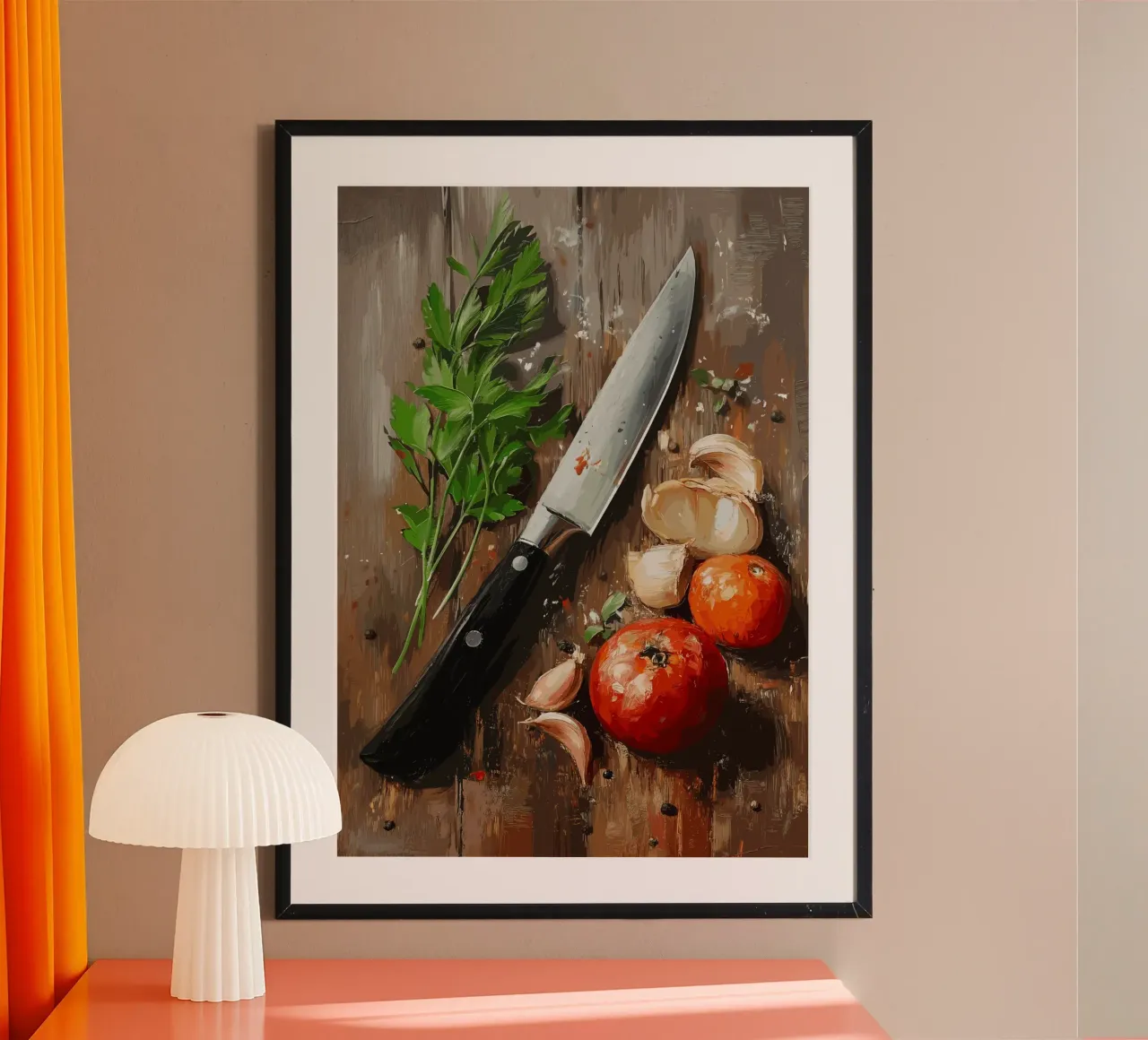 Natura morta in cucina con erbe e coltello carta hahnemühle da pixelbull - medieval art and more