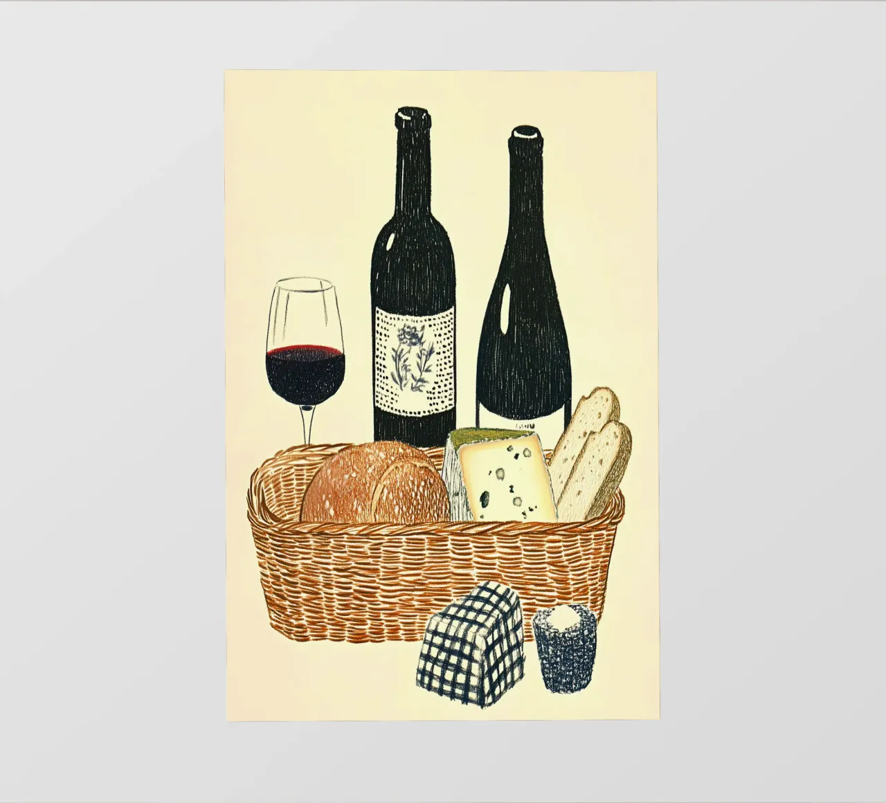Picnic with bread, cheese and wine pvc cover by Curious Canvas