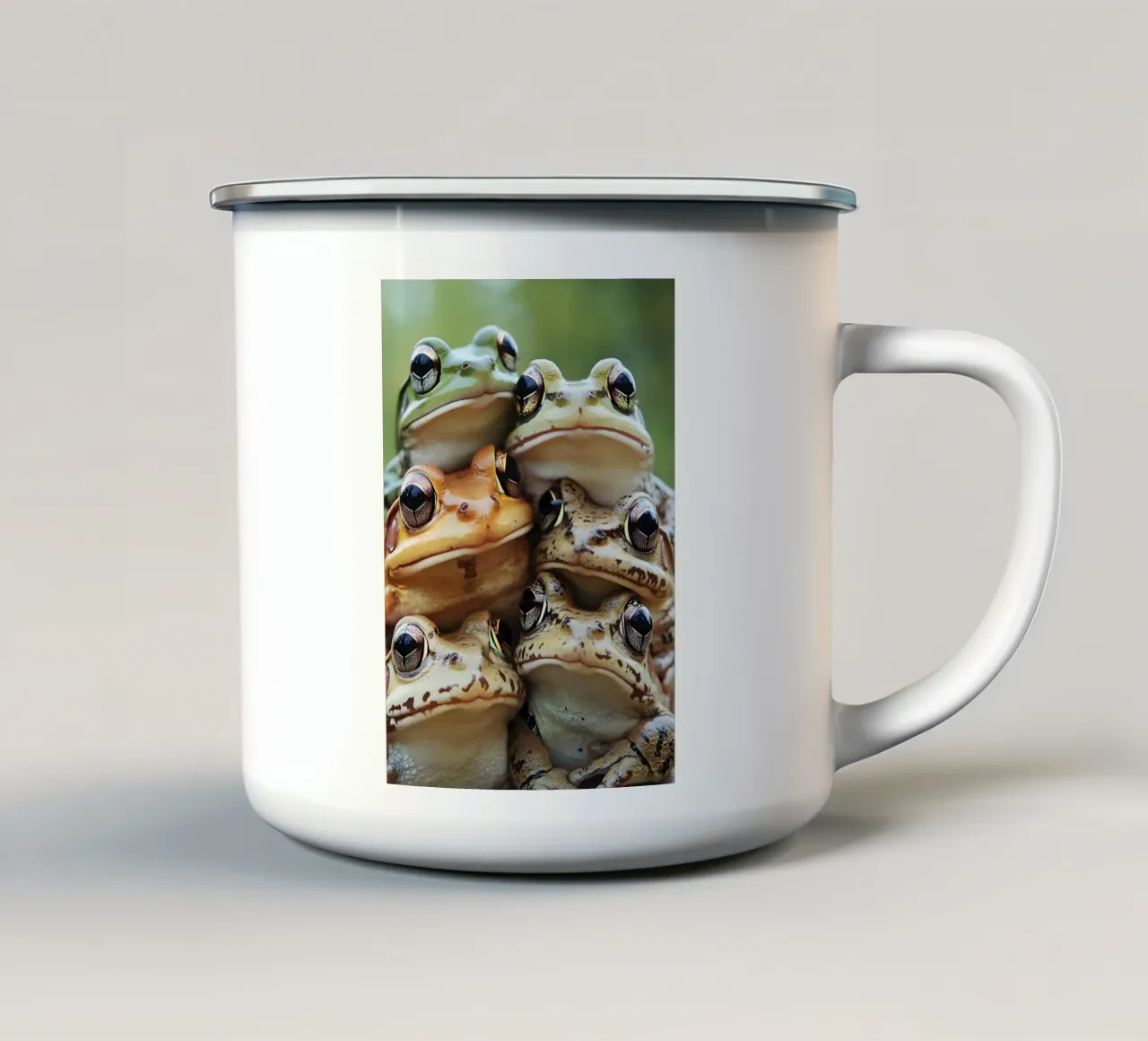 Gruppo di rane con occhi grandi tazza in smalto da pixelbull - medieval art and more