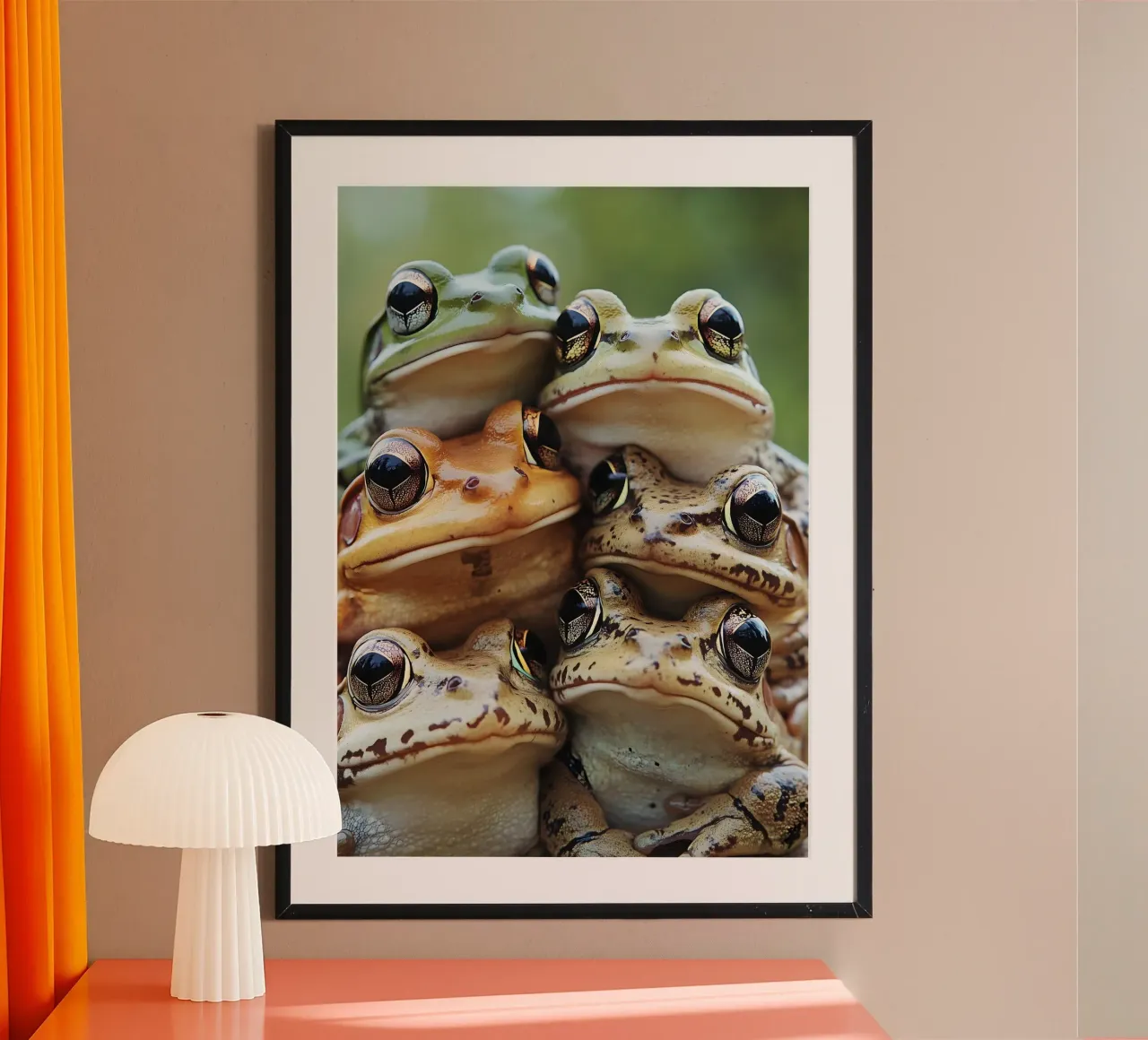 Groupe de grenouilles aux grands yeux poster avec cadre en aluminium de pixelbull - medieval art and more