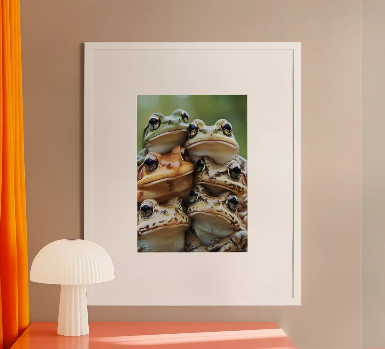Groupe de grenouilles aux grands yeux poster avec cadre en aluminium de pixelbull - medieval art and more