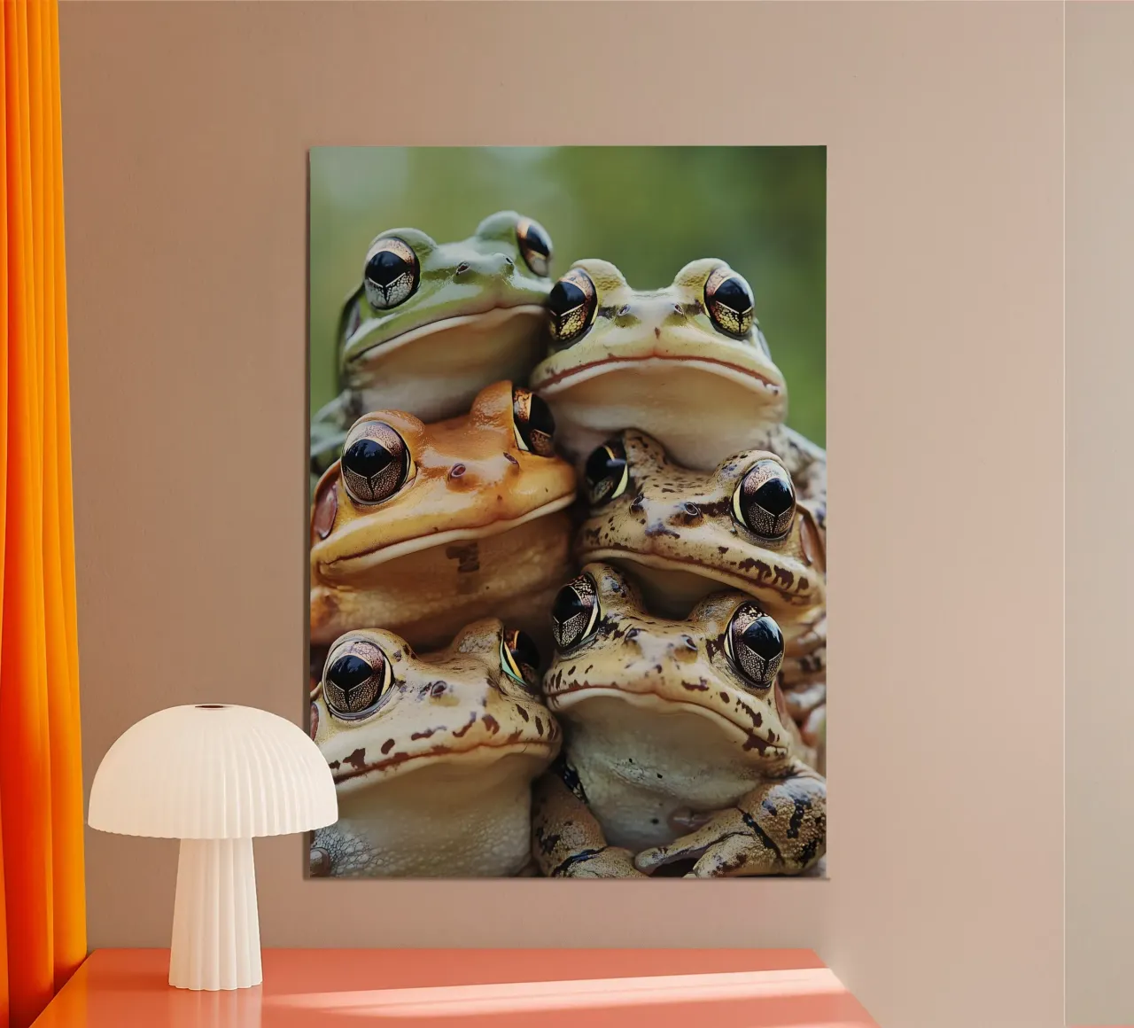 Groupe de grenouilles aux grands yeux poster avec cadre en aluminium de pixelbull - medieval art and more