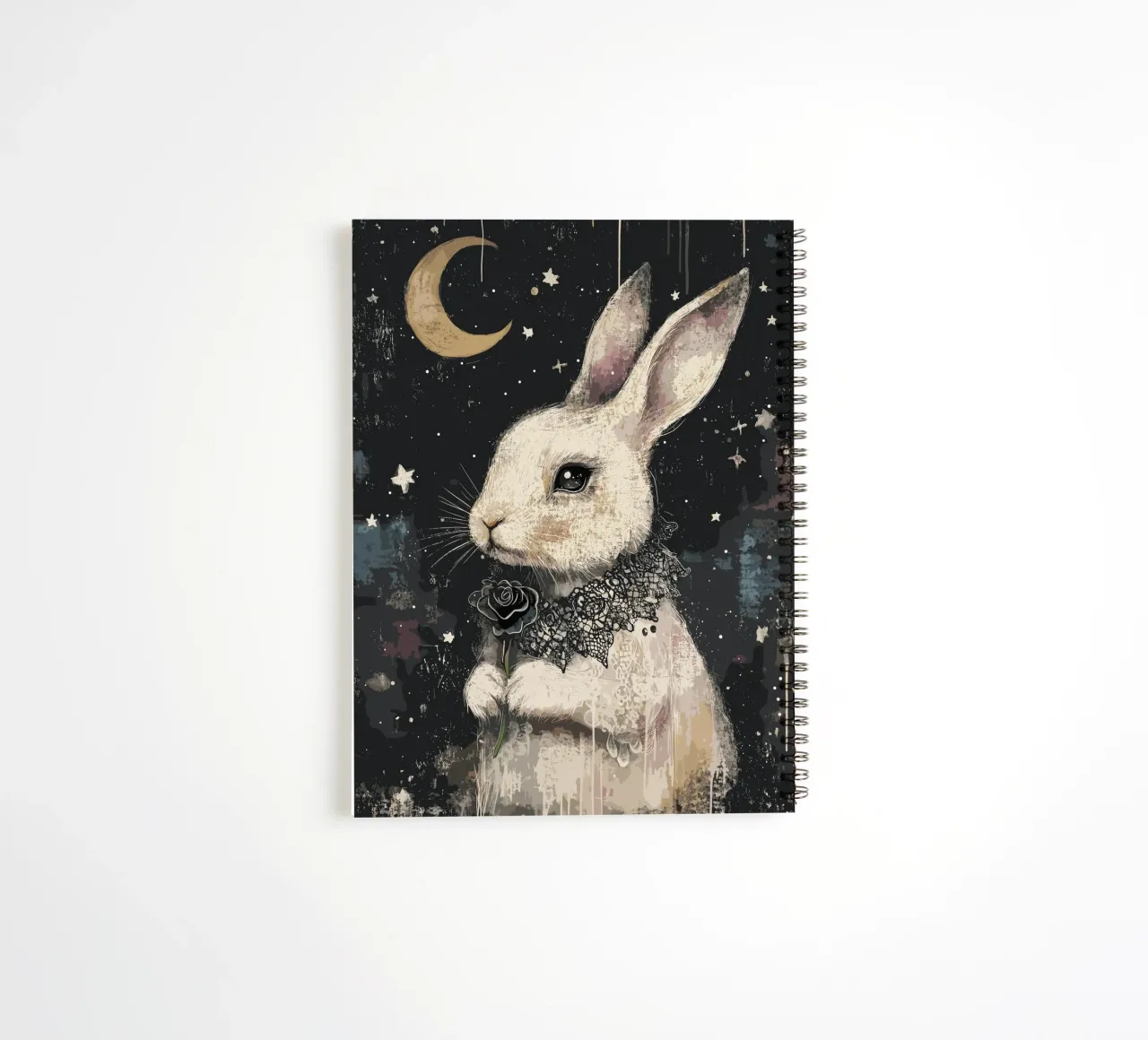 Romantic rabbit in the starry sky spiral notebook by pixelbull - medieval art and more