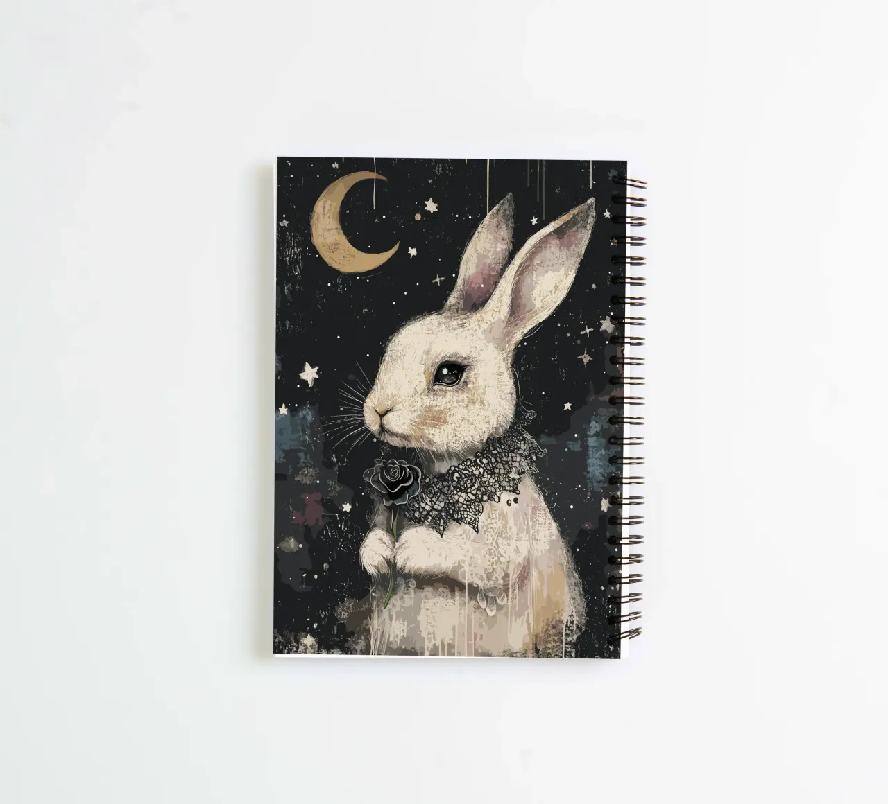 Romantic rabbit in the starry sky spiral notebook by pixelbull - medieval art and more