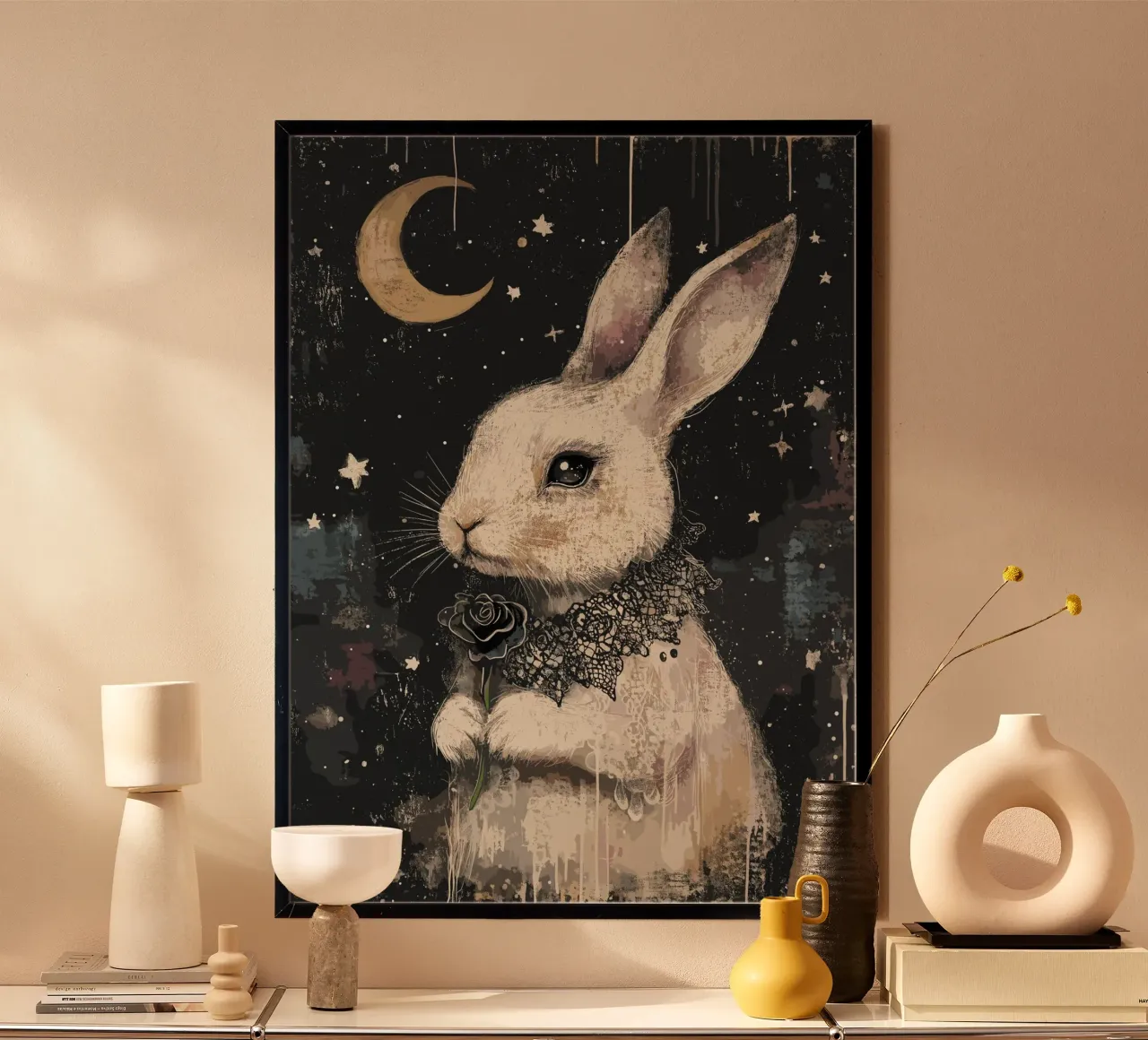 Lapin romantique dans un ciel étoilé poster de pixelbull - medieval art and more