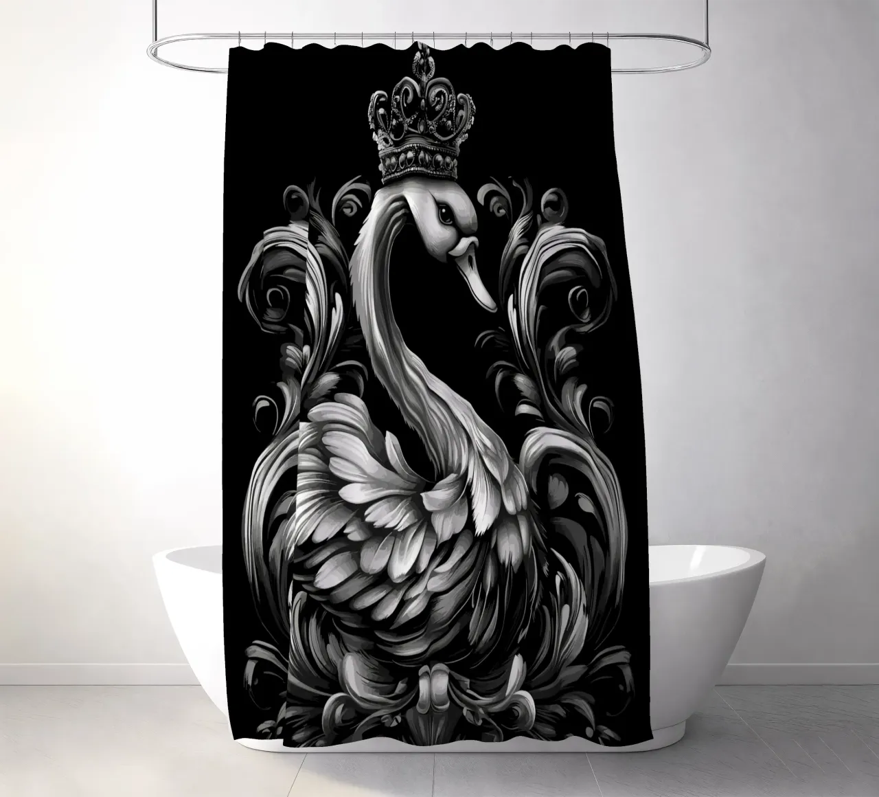 Royal swan in baroque style shower curtain by pixelbull - medieval art and more