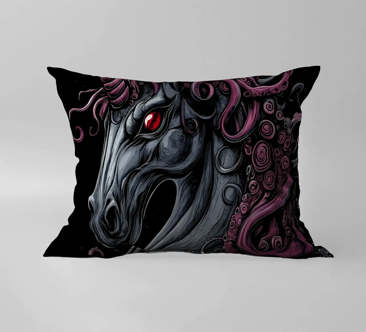Dark unicorn with tentacled mane decorative cushion by pixelbull - medieval art and more