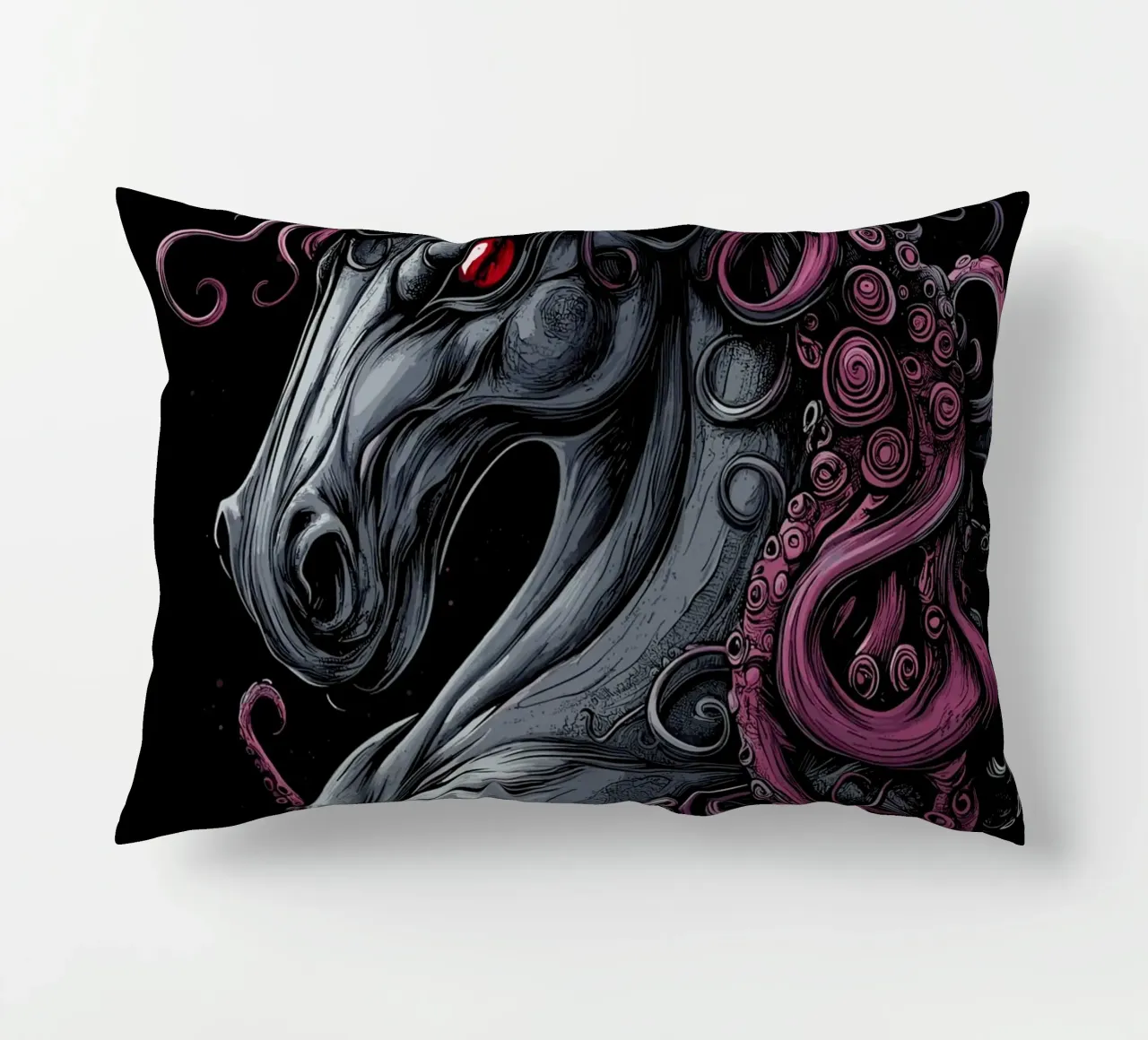 Dark unicorn with tentacled mane decorative cushion by pixelbull - medieval art and more