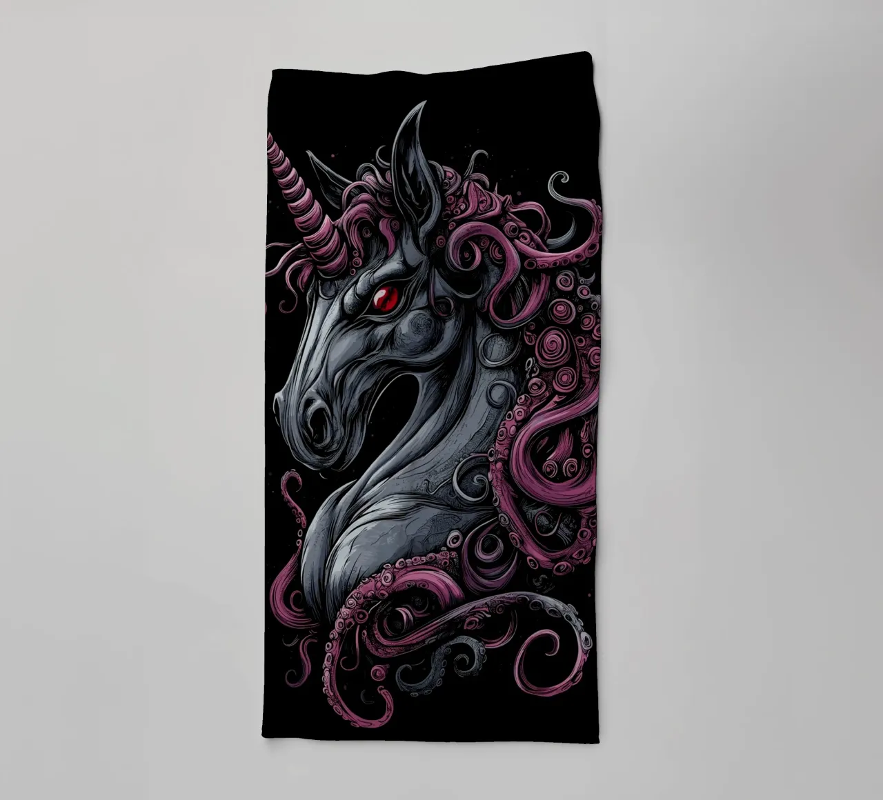 Dark unicorn with tentacled mane towel by pixelbull - medieval art and more