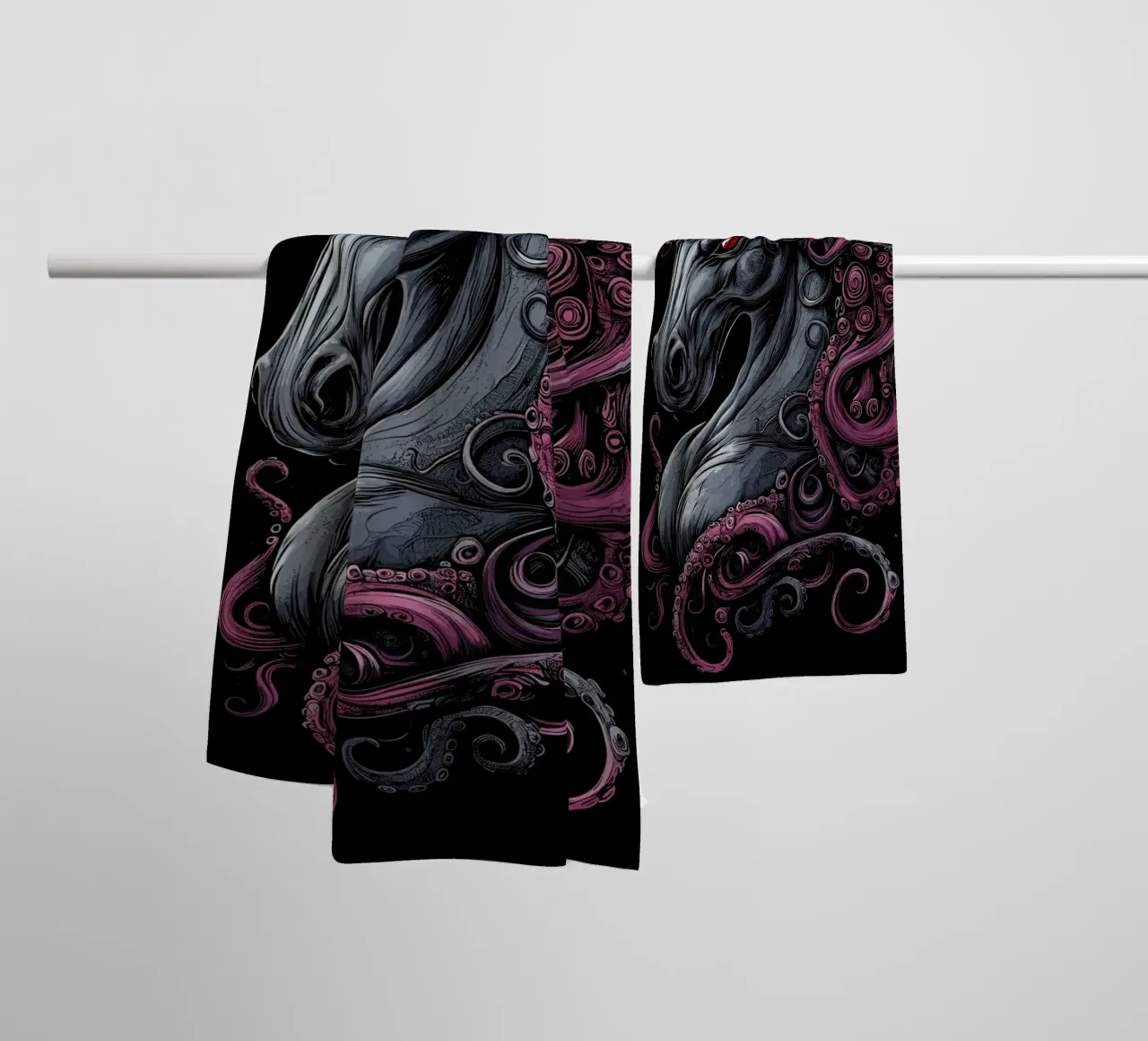 Dark unicorn with tentacled mane towel by pixelbull - medieval art and more