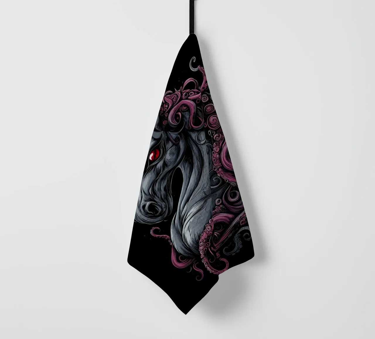 Dark unicorn with tentacled mane tea towel by pixelbull - medieval art and more