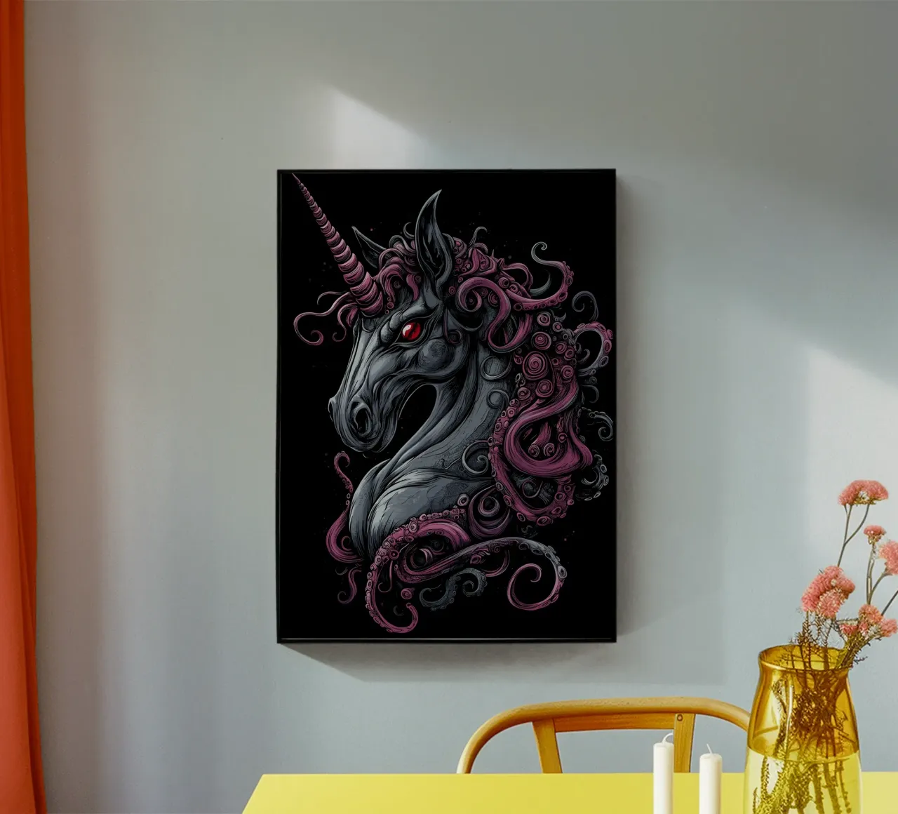 Dark unicorn with tentacled mane acrylic glass by pixelbull - medieval art and more