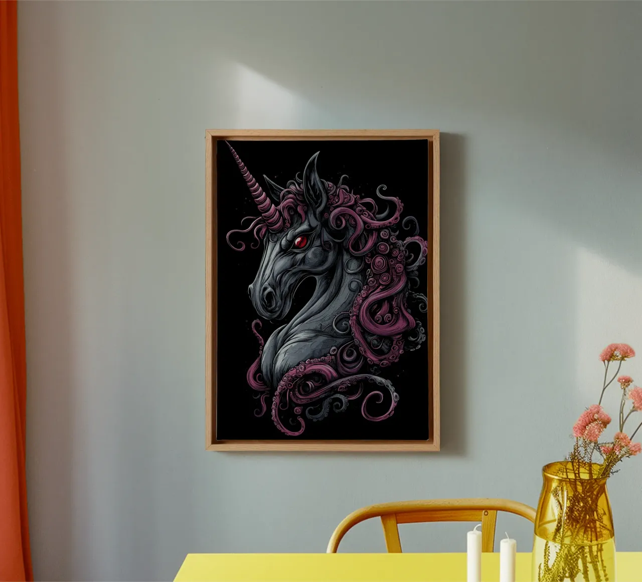 Dark unicorn with tentacled mane canvas by pixelbull - medieval art and more