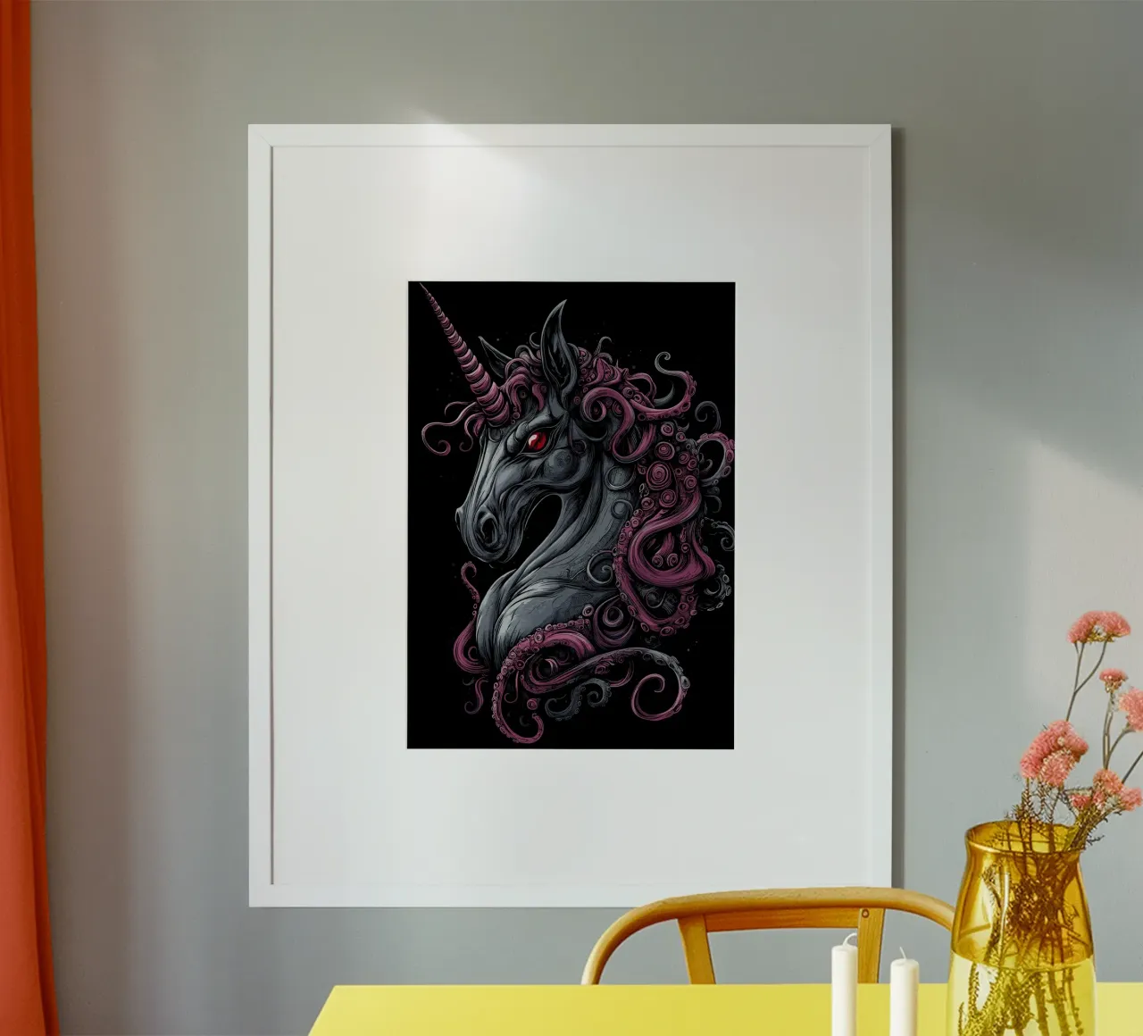 Unicorno scuro con criniera tentacolare carta hahnemühle da pixelbull - medieval art and more