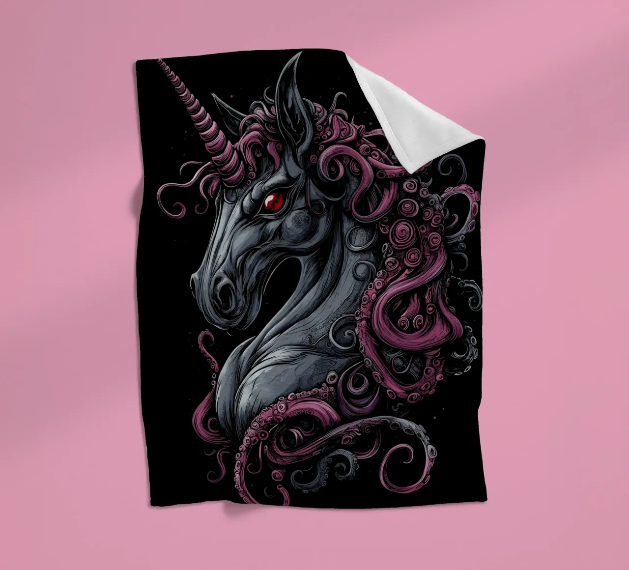 Dark unicorn with tentacled mane fleece blanket by pixelbull - medieval art and more