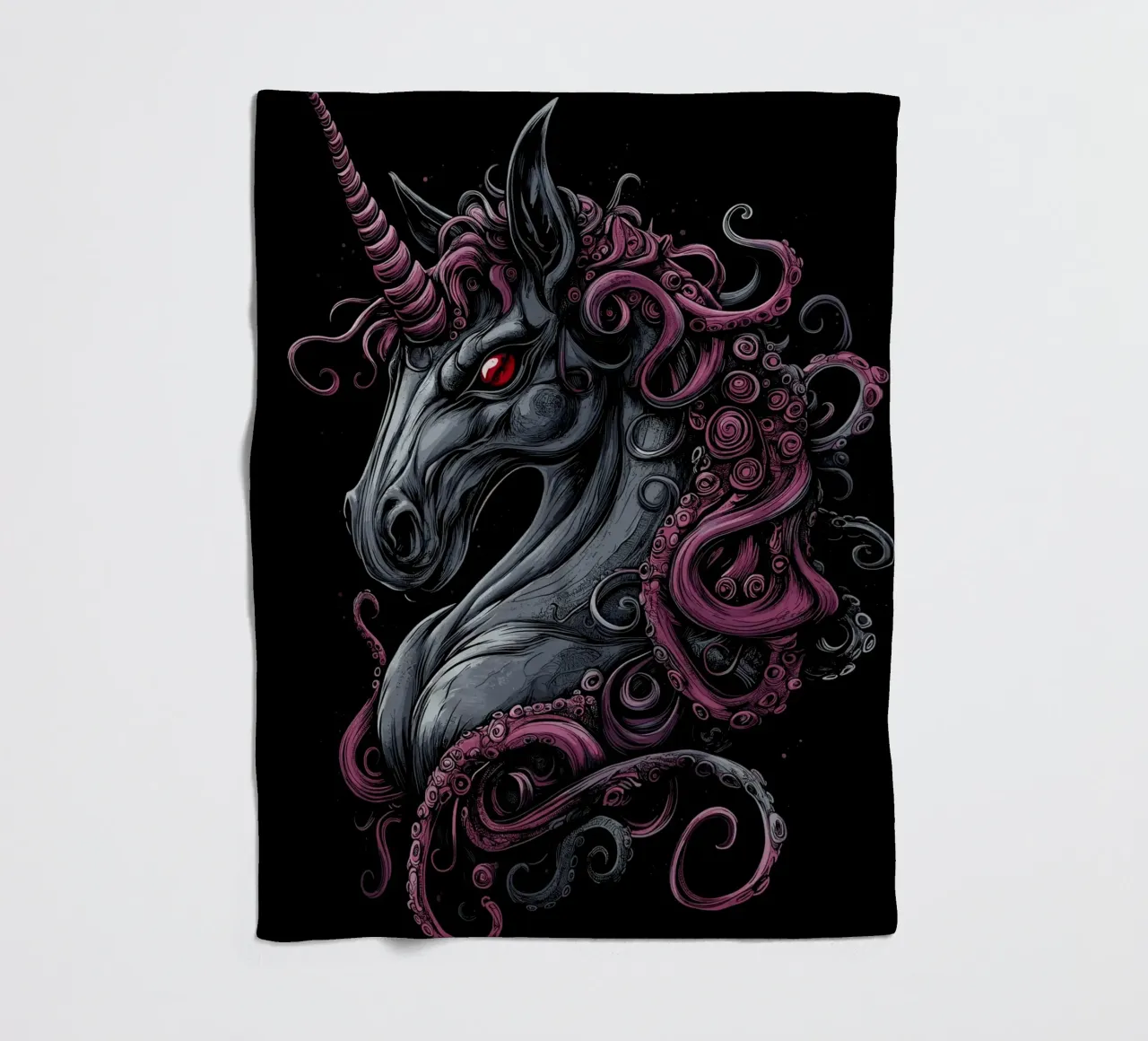 Dark unicorn with tentacled mane fleece blanket by pixelbull - medieval art and more