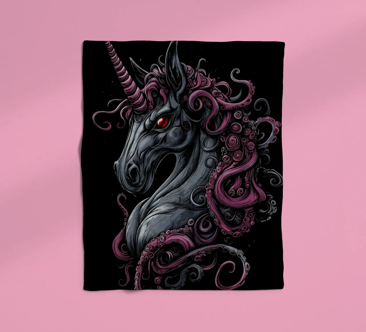 Dark unicorn with tentacled mane fleece blanket by pixelbull - medieval art and more