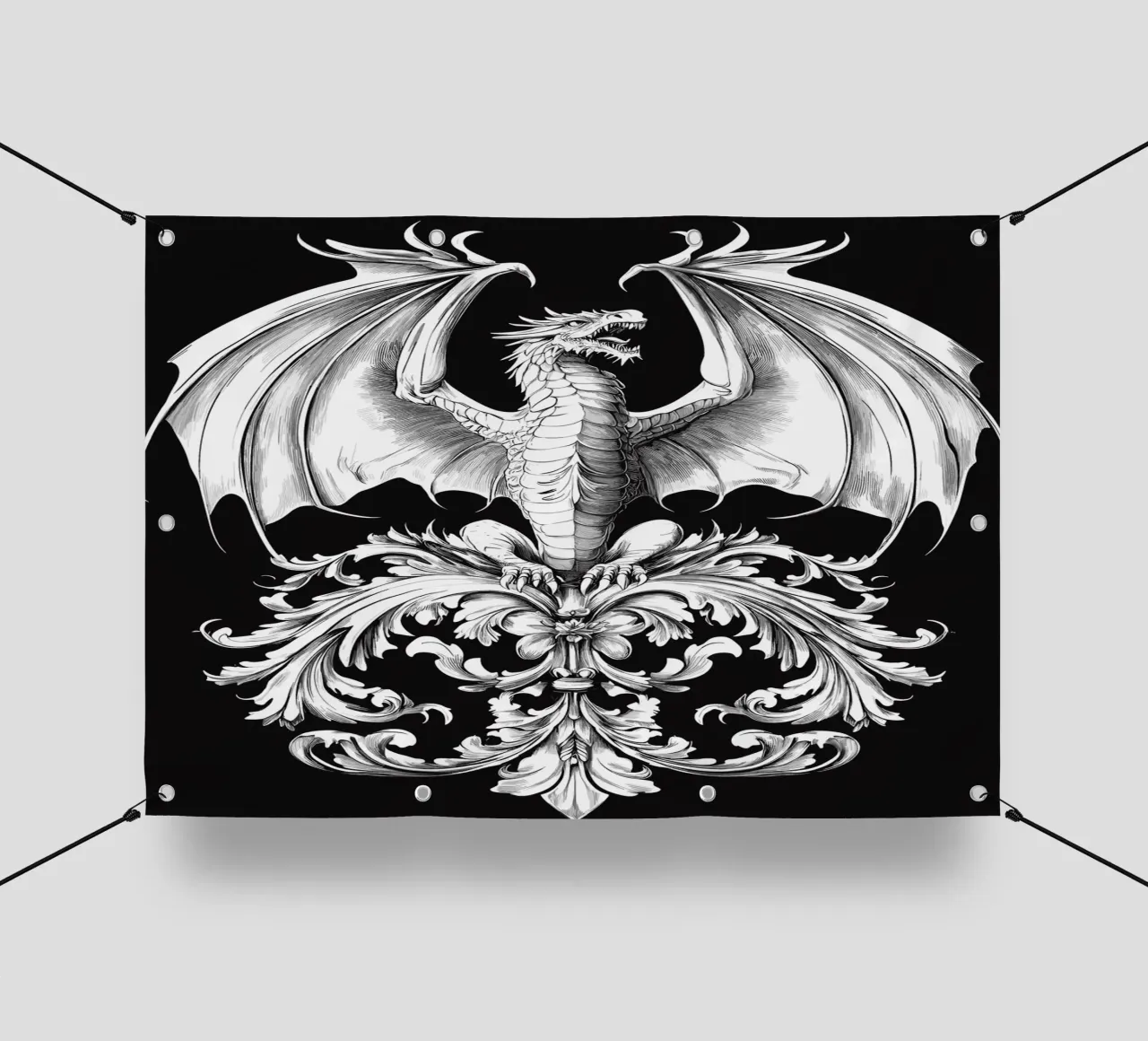 Drago araldico con ali ornamentali telo in pvc da pixelbull - medieval art and more