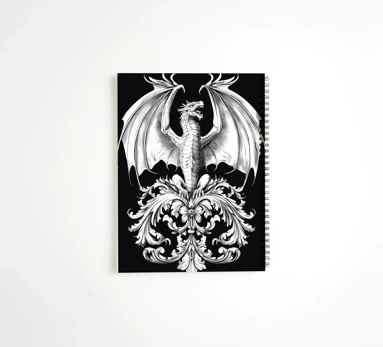 Drago araldico con ali ornamentali diario ad anelli da pixelbull - medieval art and more