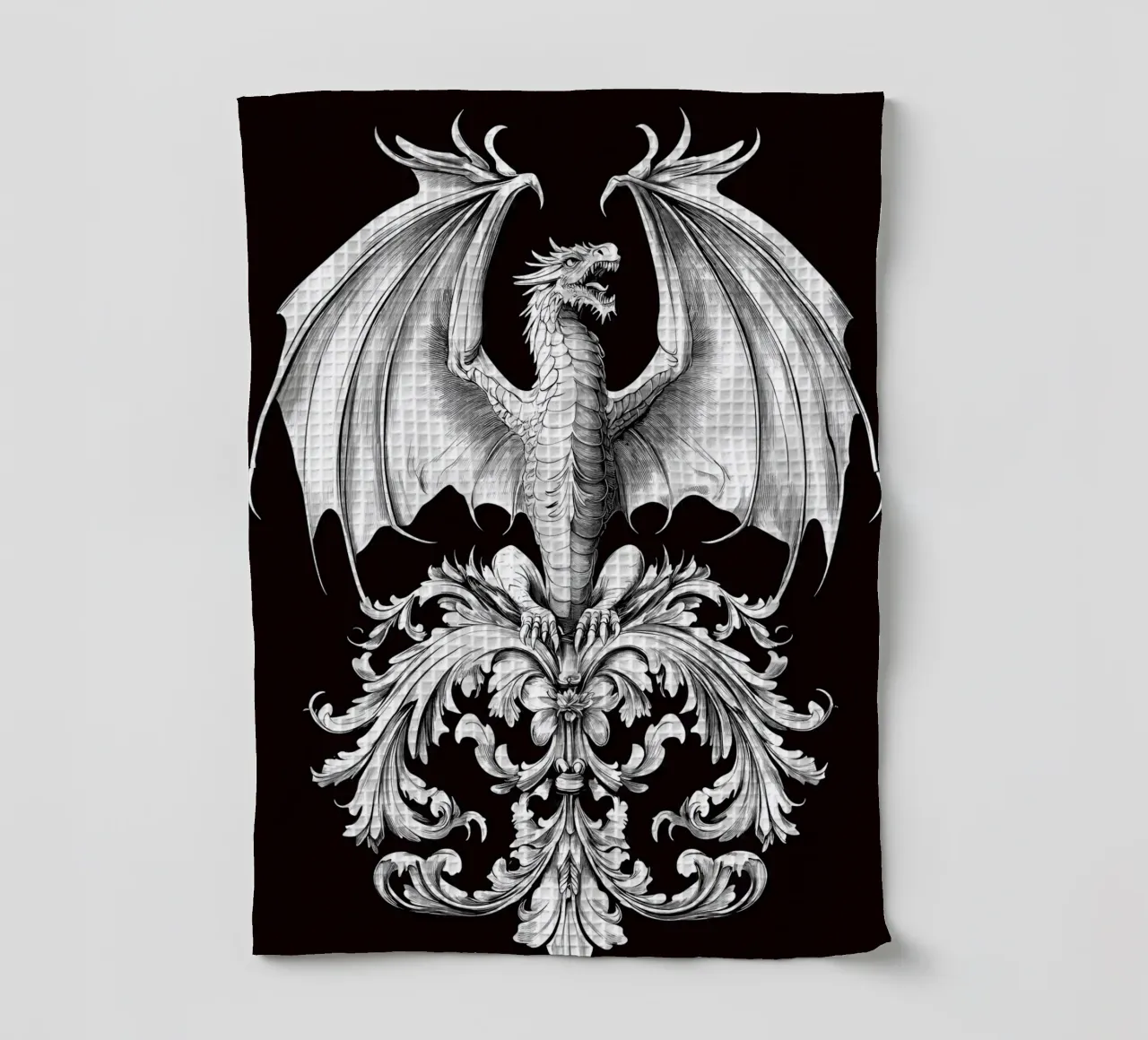 Drago araldico con ali ornamentali canovaccio da cucina da pixelbull - medieval art and more