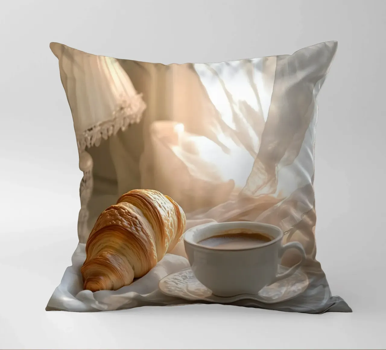 Idillio mattutino con croissant e caffè cuscino da pixelbull - medieval art and more