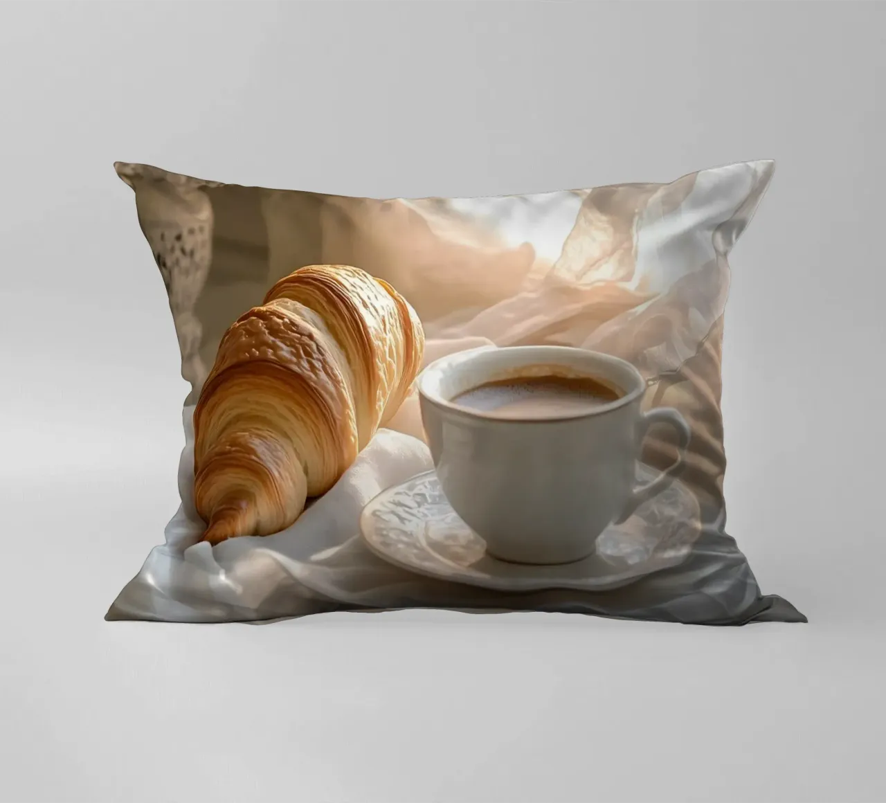 Idillio mattutino con croissant e caffè cuscino da pixelbull - medieval art and more