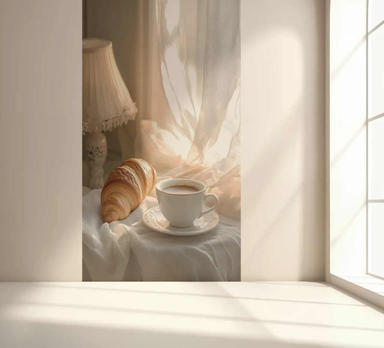 Morning idyll with croissant and coffee photo wallpaper by pixelbull - medieval art and more