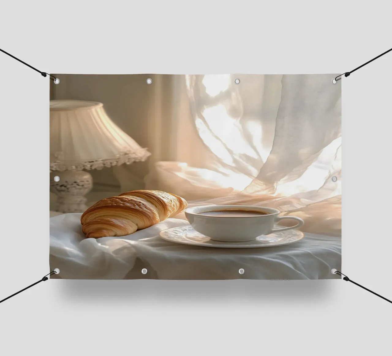 Idillio mattutino con croissant e caffè telo in pvc da pixelbull - medieval art and more