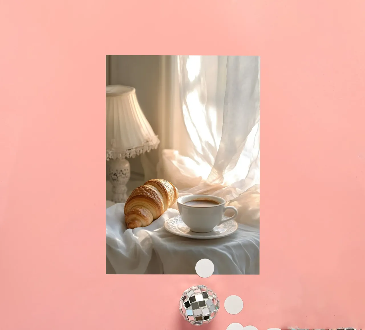 Idillio mattutino con croissant e caffè adesivo da pixelbull - medieval art and more