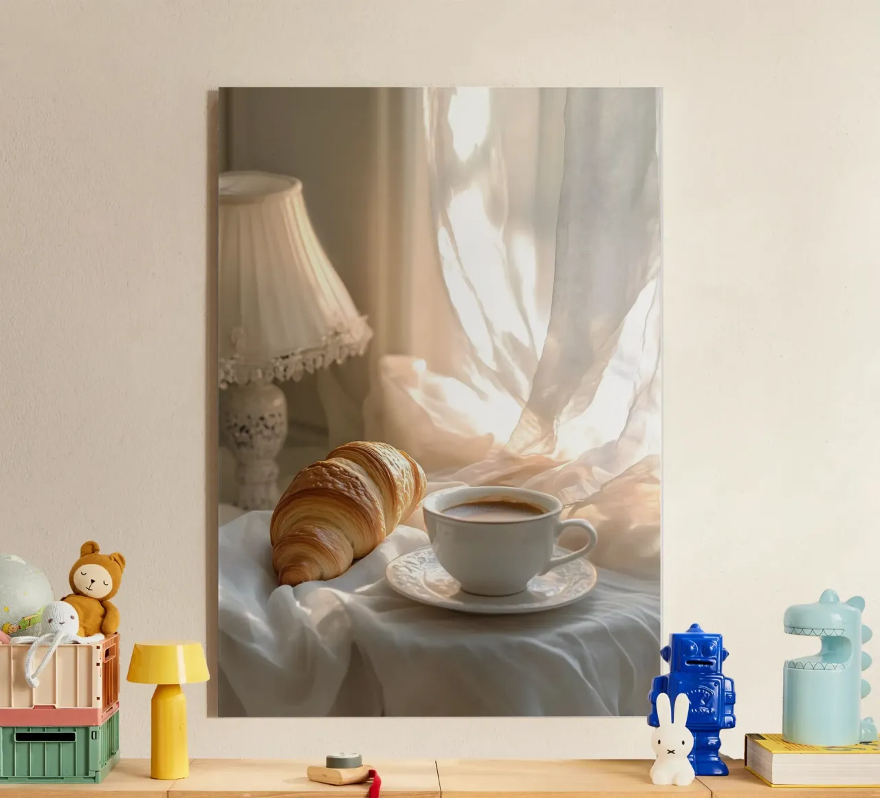 Idillio mattutino con croissant e caffè plexiglass da pixelbull - medieval art and more