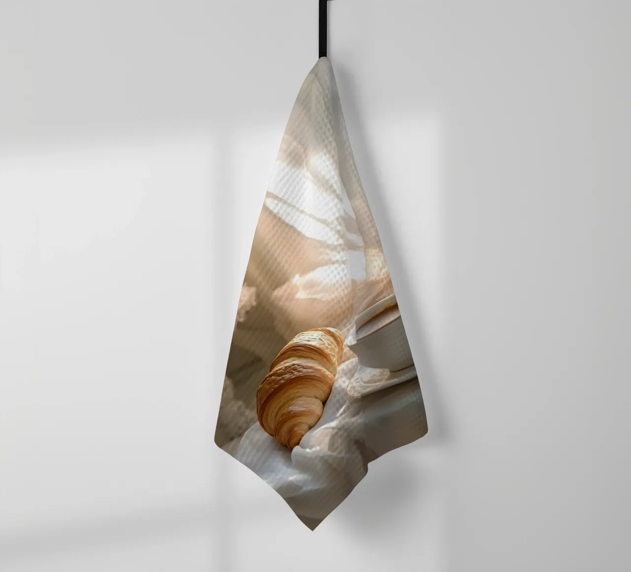 Idillio mattutino con croissant e caffè canovaccio da cucina da pixelbull - medieval art and more