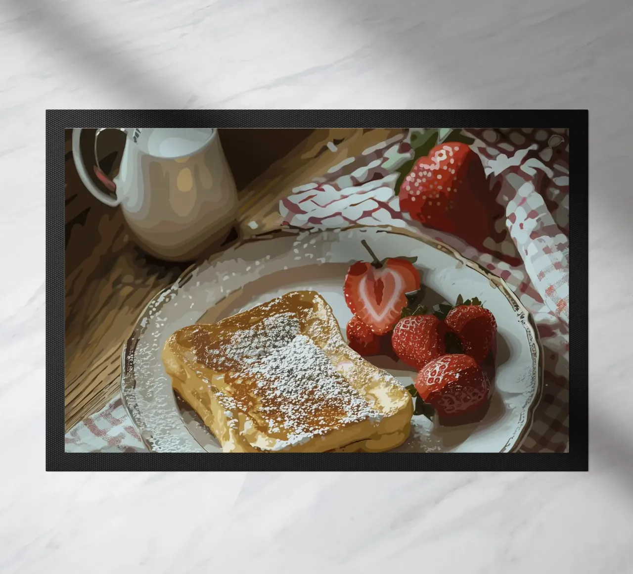 French toast and strawberries by the window doormat by pixelbull - medieval art and more