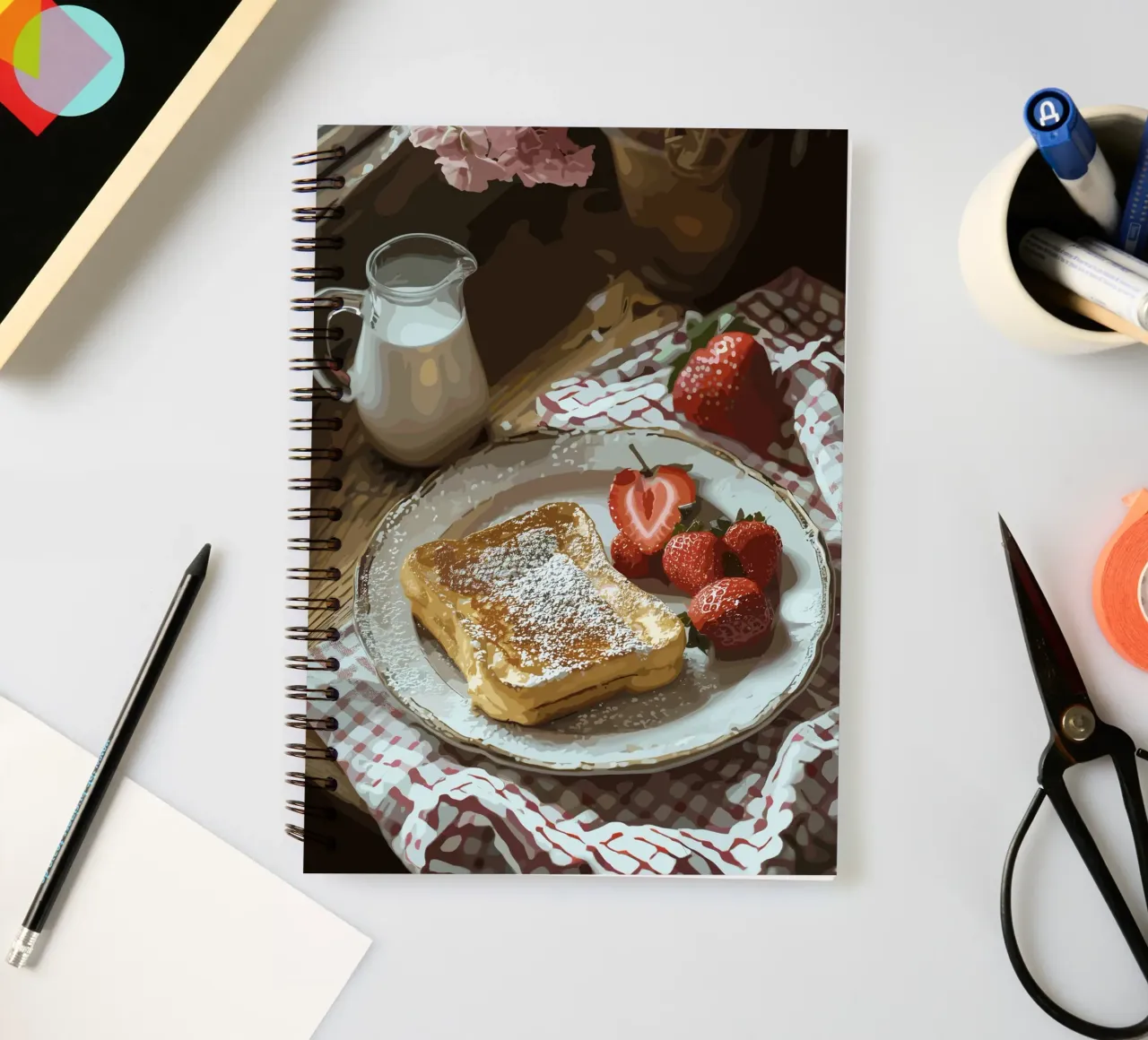 French toast and strawberries by the window spiral notebook by pixelbull - medieval art and more