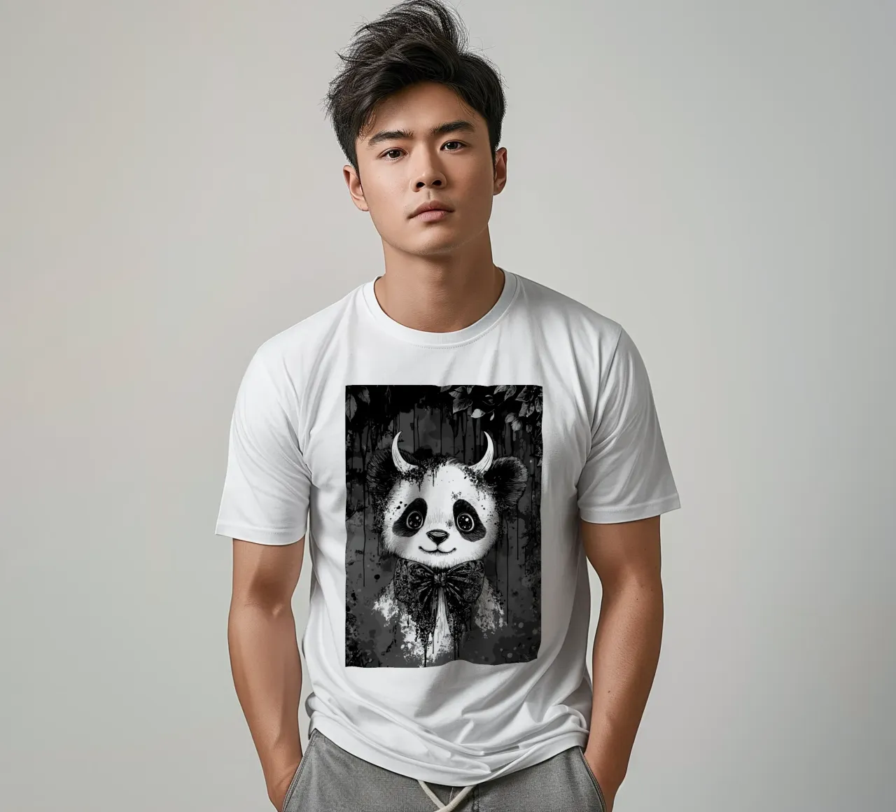 Panda gotico con corna e papillon t-shirt da pixelbull - medieval art and more