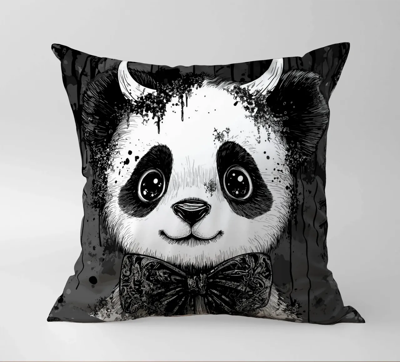 Panda gotico con corna e papillon cuscino da pixelbull - medieval art and more