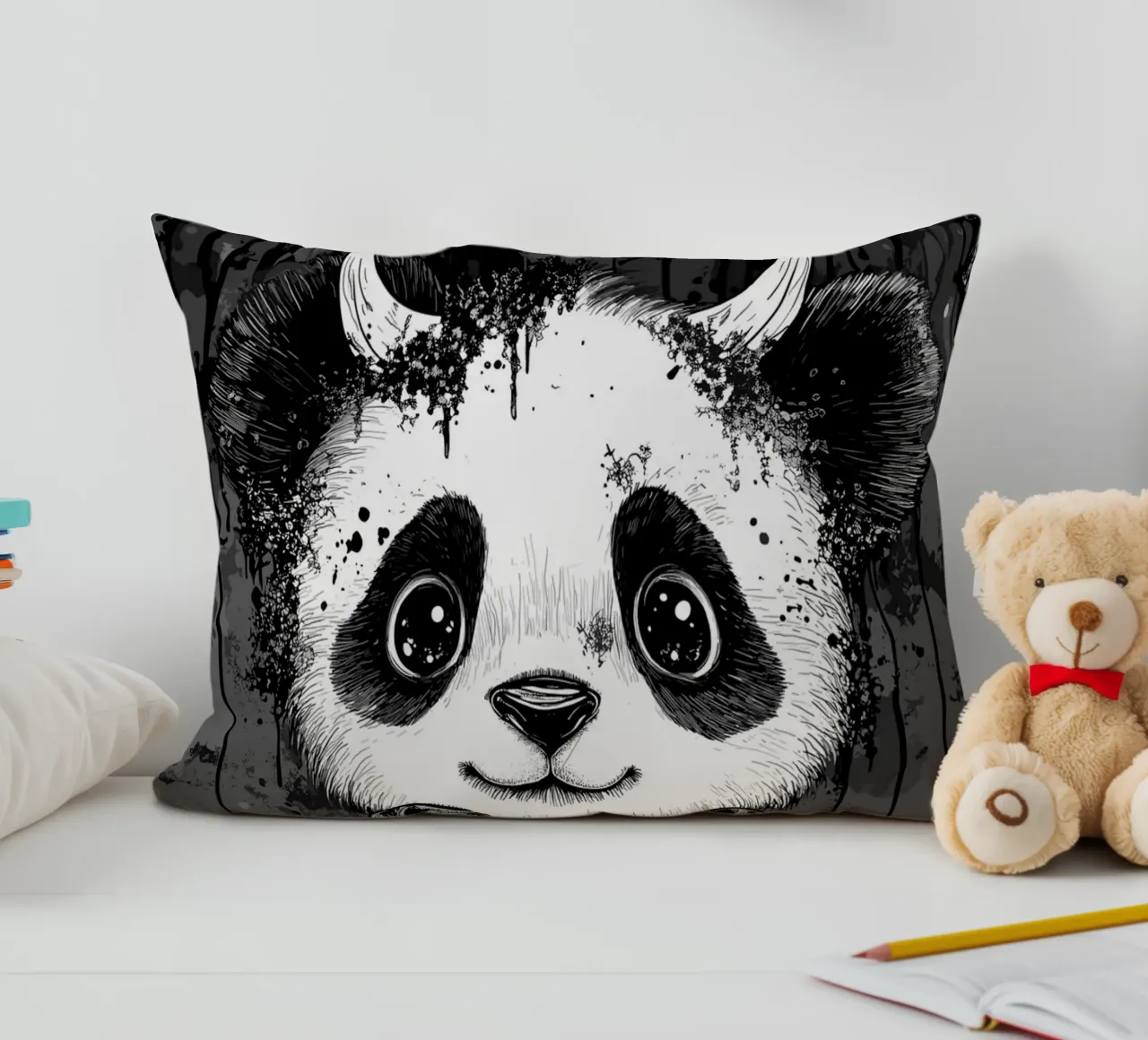 Panda gotico con corna e papillon cuscino da pixelbull - medieval art and more