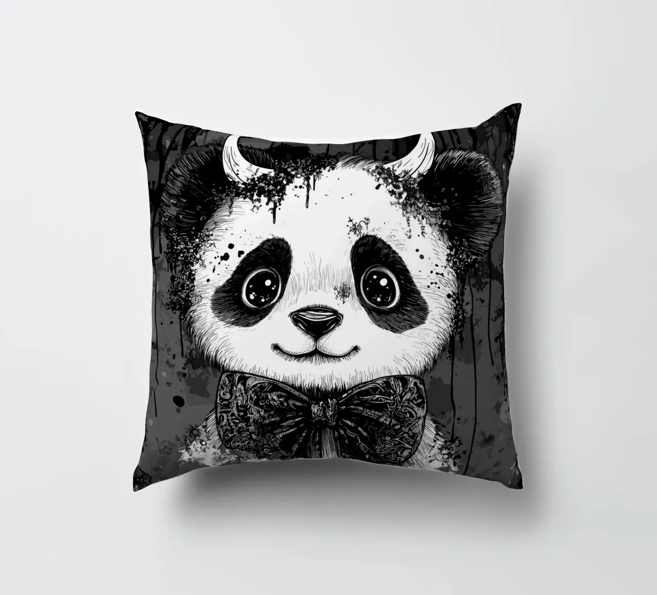 Panda gotico con corna e papillon cuscino da pixelbull - medieval art and more