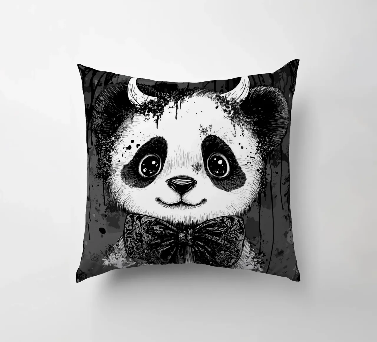 Panda gotico con corna e papillon cuscino da pixelbull - medieval art and more