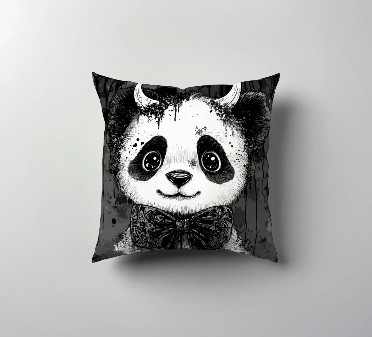 Panda gotico con corna e papillon cuscino da pixelbull - medieval art and more