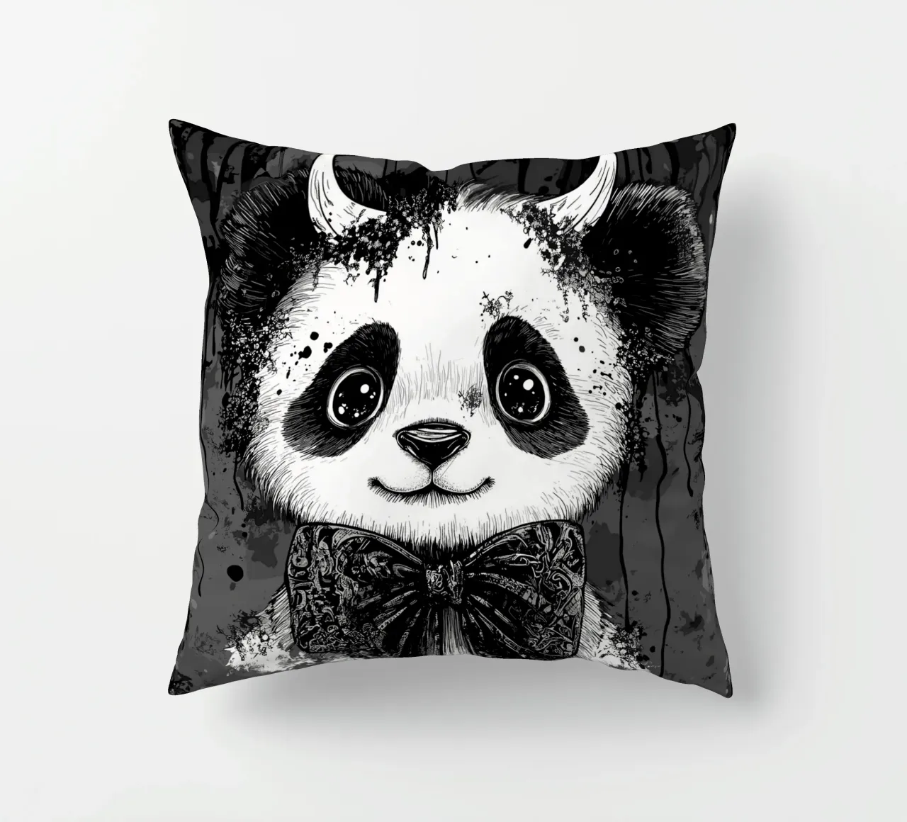 Panda gotico con corna e papillon cuscino da pixelbull - medieval art and more