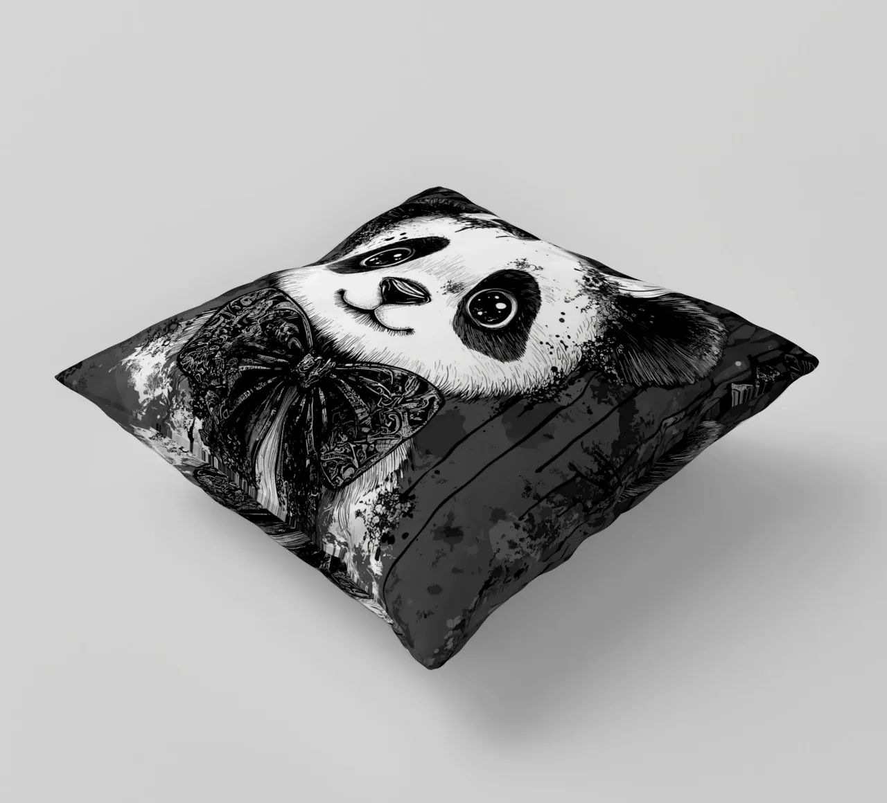 Panda gotico con corna e papillon cuscino da pixelbull - medieval art and more