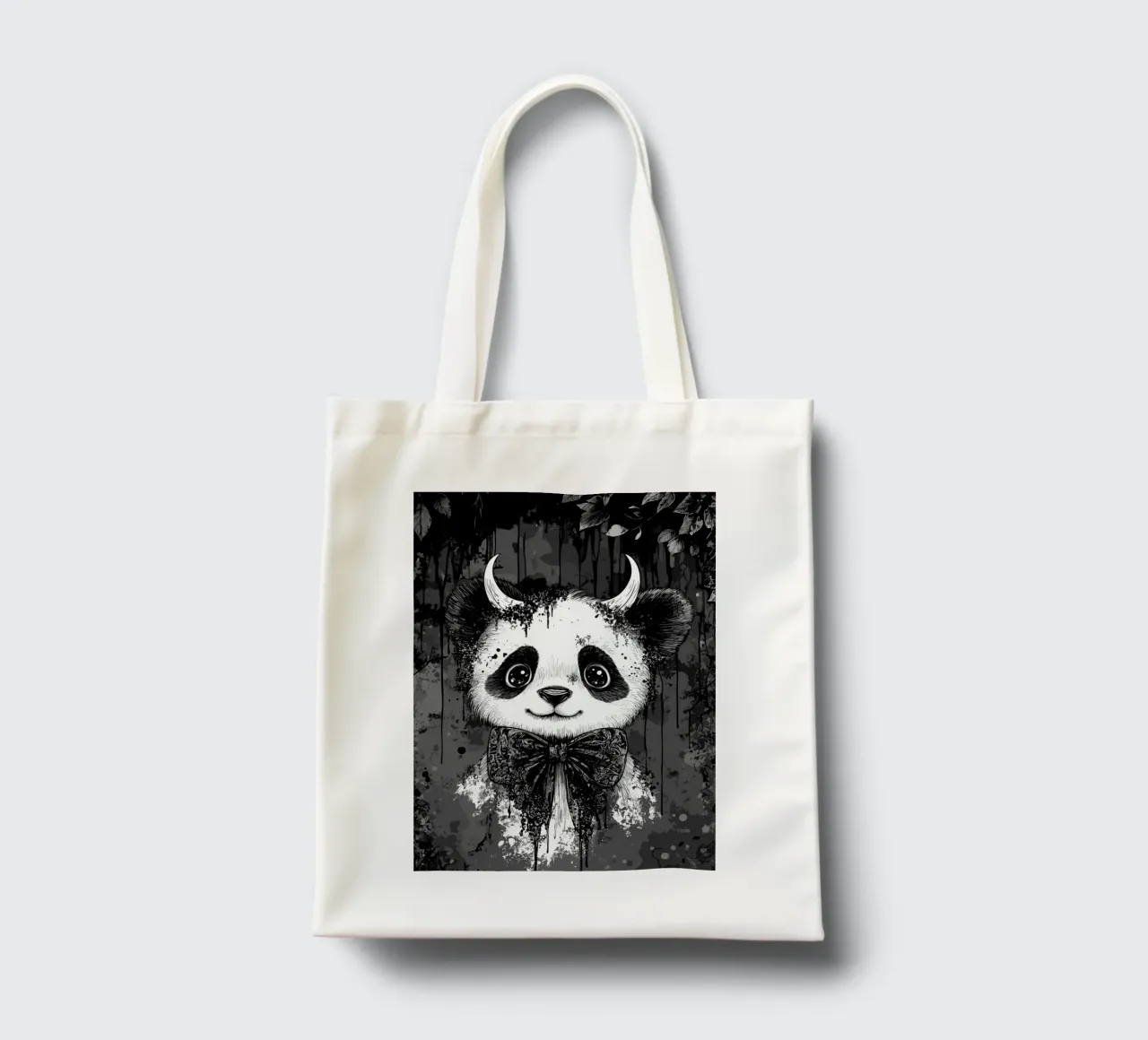Panda gotico con corna e papillon borsa in juta da pixelbull - medieval art and more
